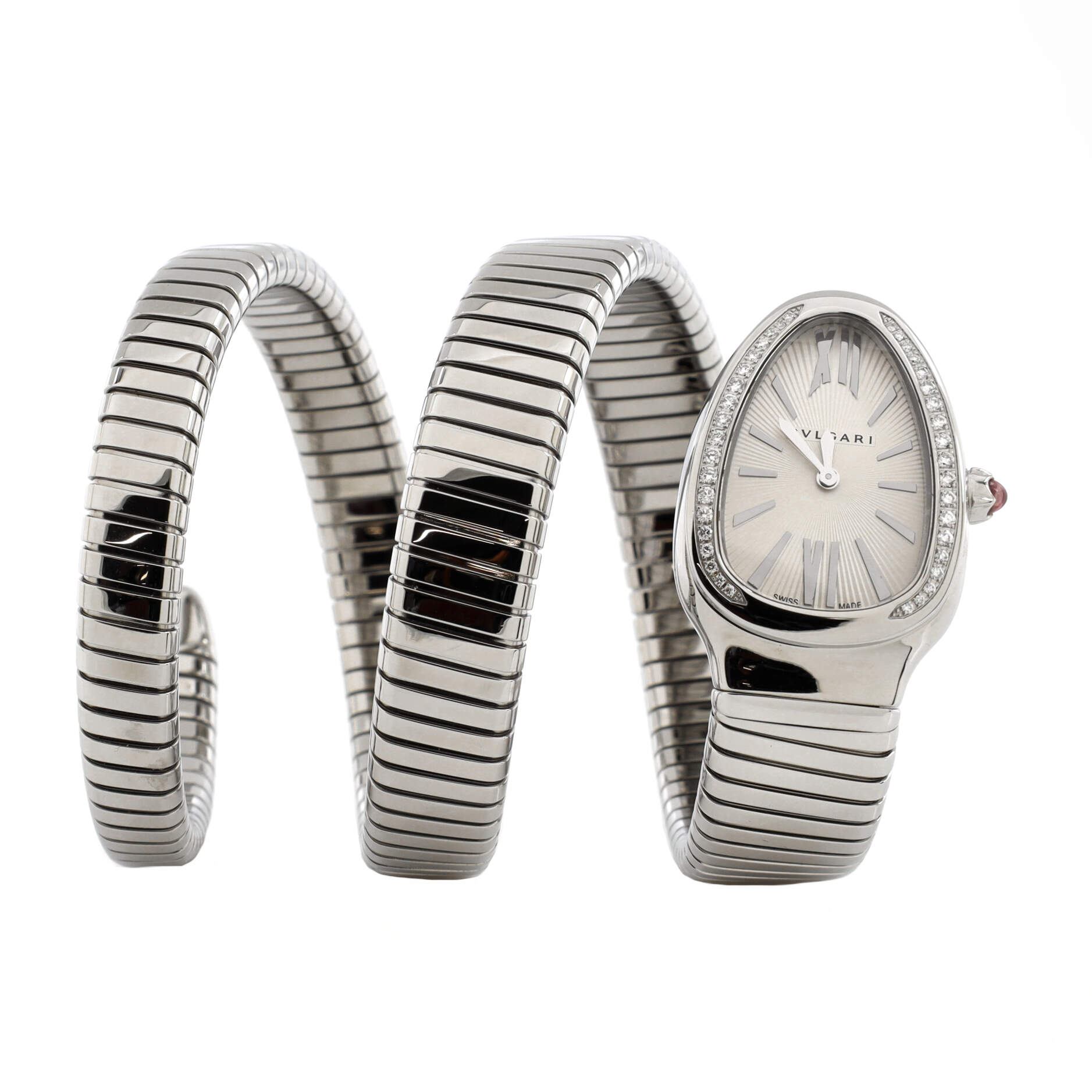 Serpenti Tubogas Double Spiral Quartz Watch Stainless Steel with Diamond Bezel 23