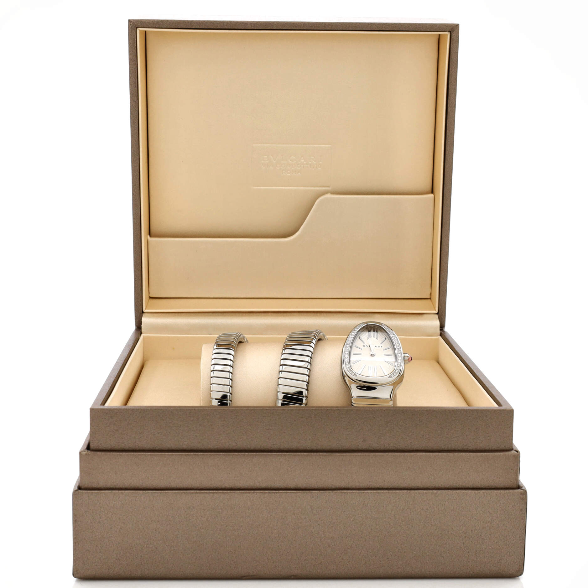 Serpenti Tubogas Double Spiral Quartz Watch Stainless Steel with Diamond Bezel 23