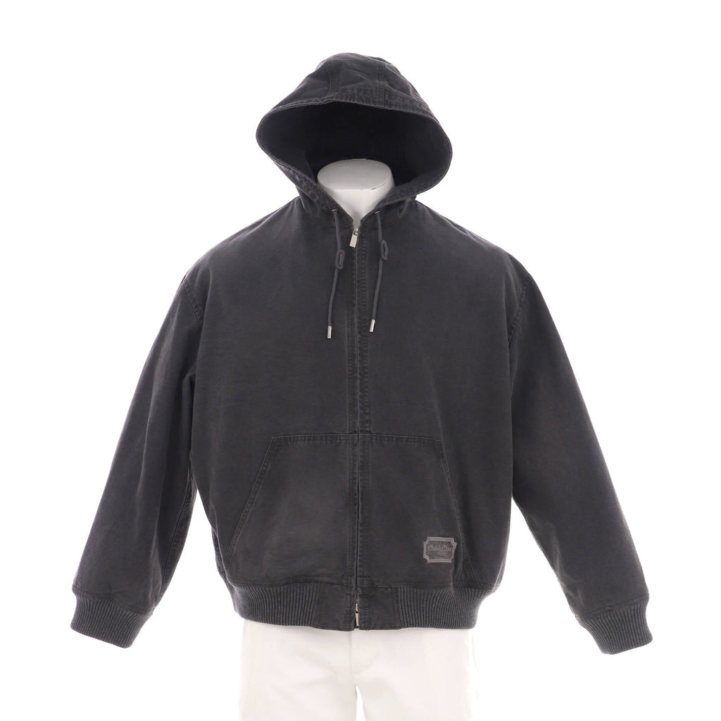 Men's Logo Patch Hooded Zip Jacket Washed Denim