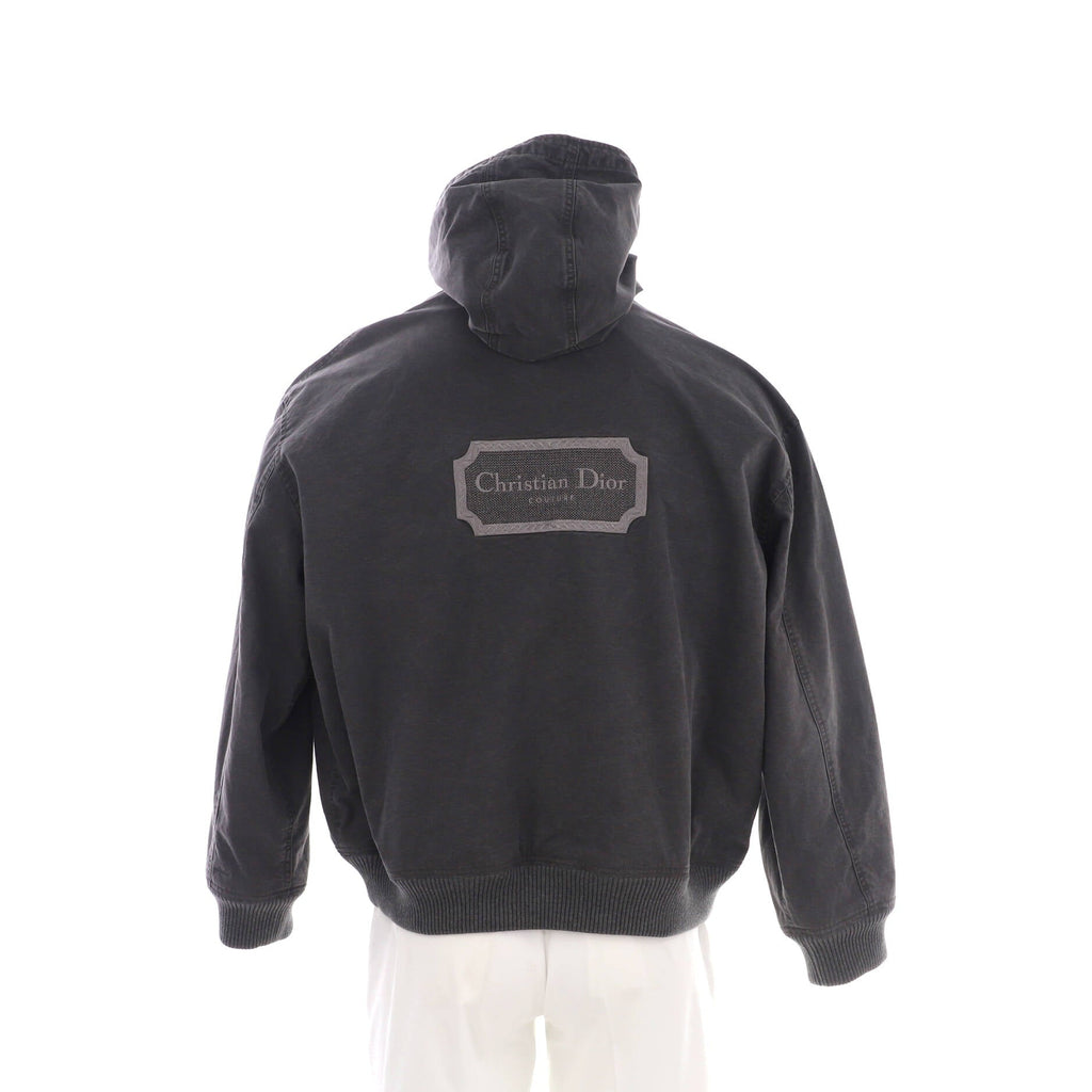 Men's Logo Patch Hooded Zip Jacket Washed Denim
