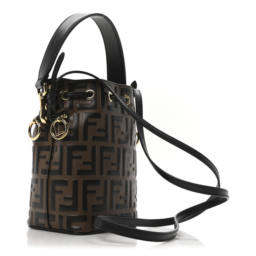 Vitello Liberty F is Fendi Bi-Color FF 1974 Embossed Mini Mon Tresor Bucket Bag Maya Black