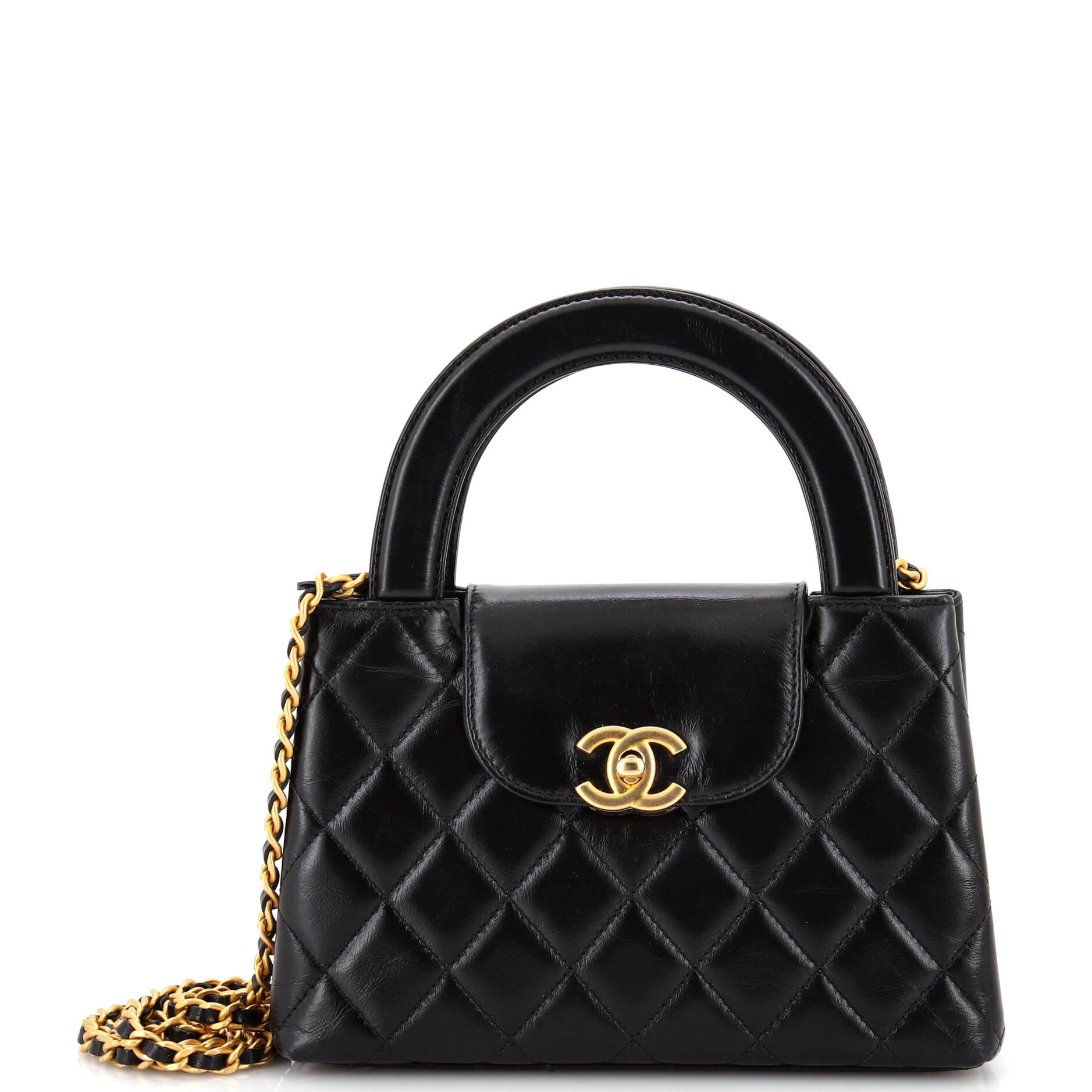 Kelly Top Handle Shopping Bag Quilted Shiny Aged Calfskin Mini
