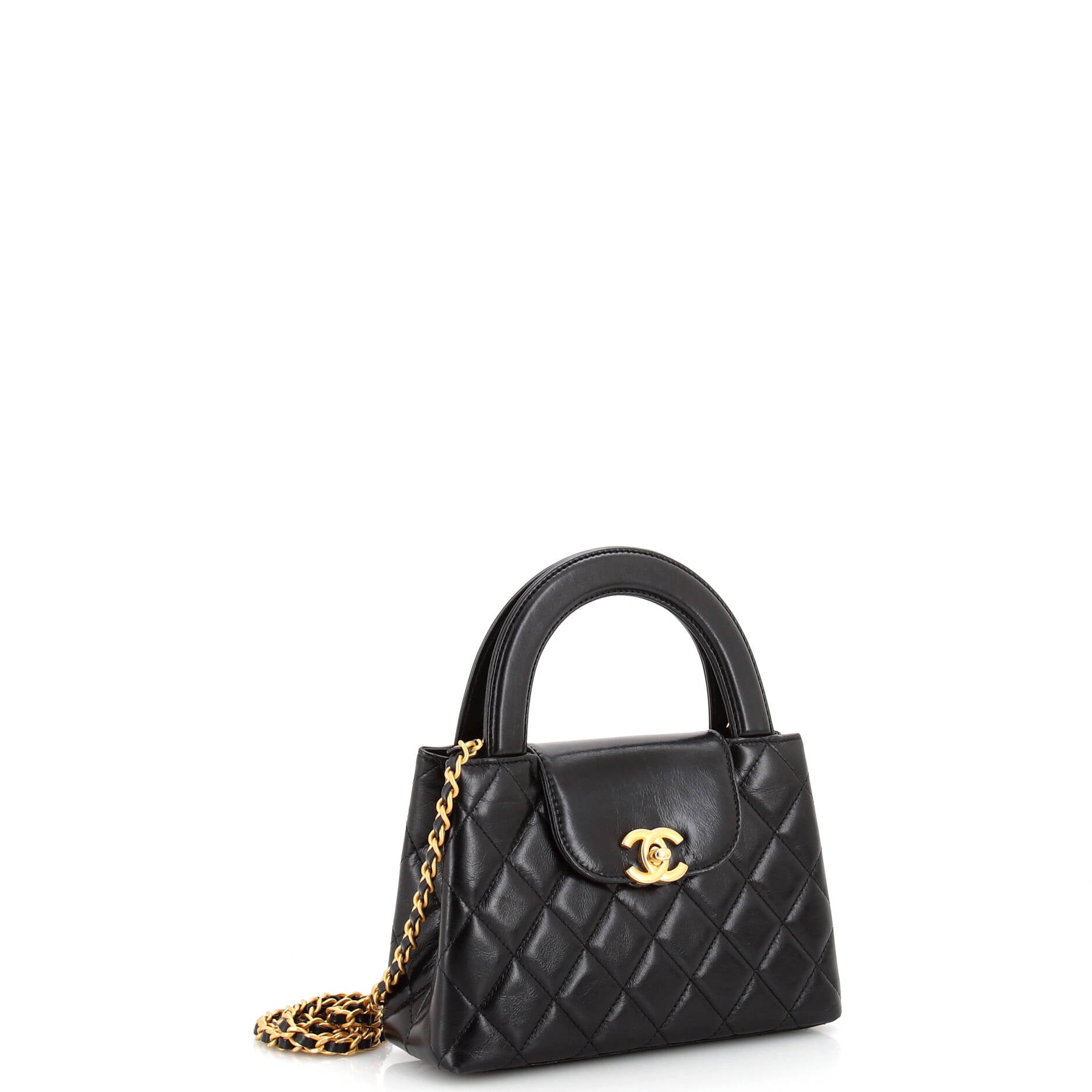 Kelly Top Handle Shopping Bag Quilted Shiny Aged Calfskin Mini