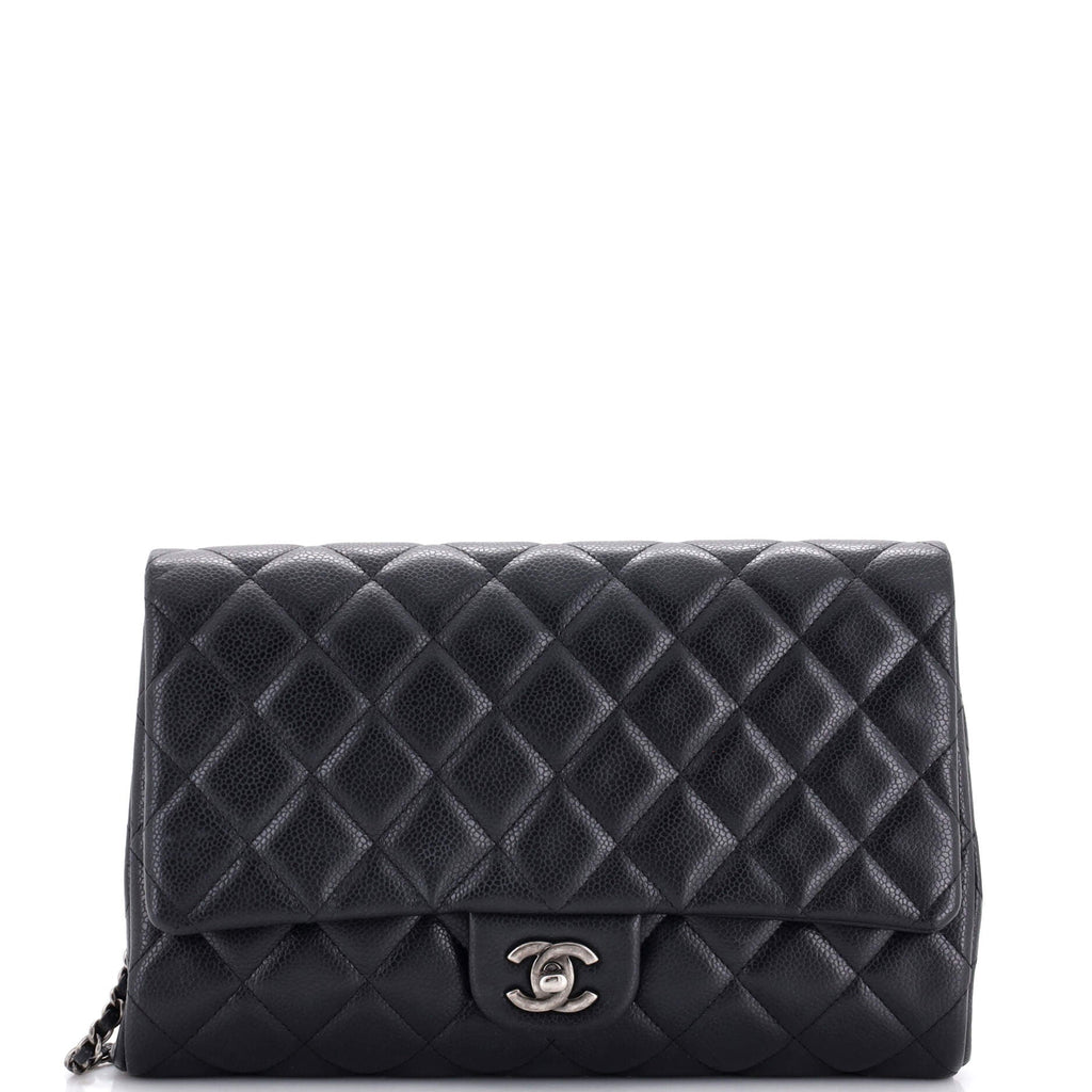 Clutch with Chain Quilted Caviar