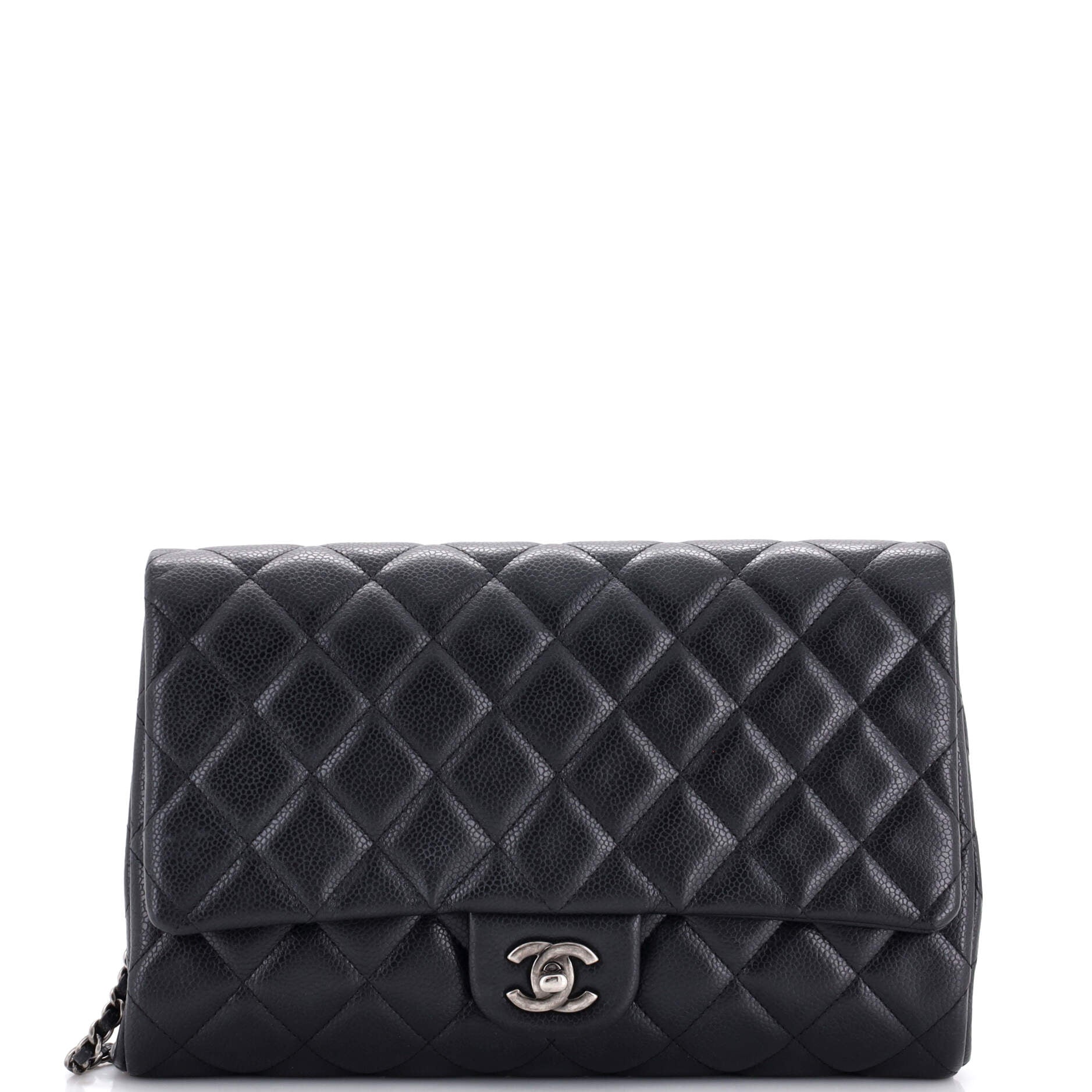 Clutch with Chain Quilted Caviar