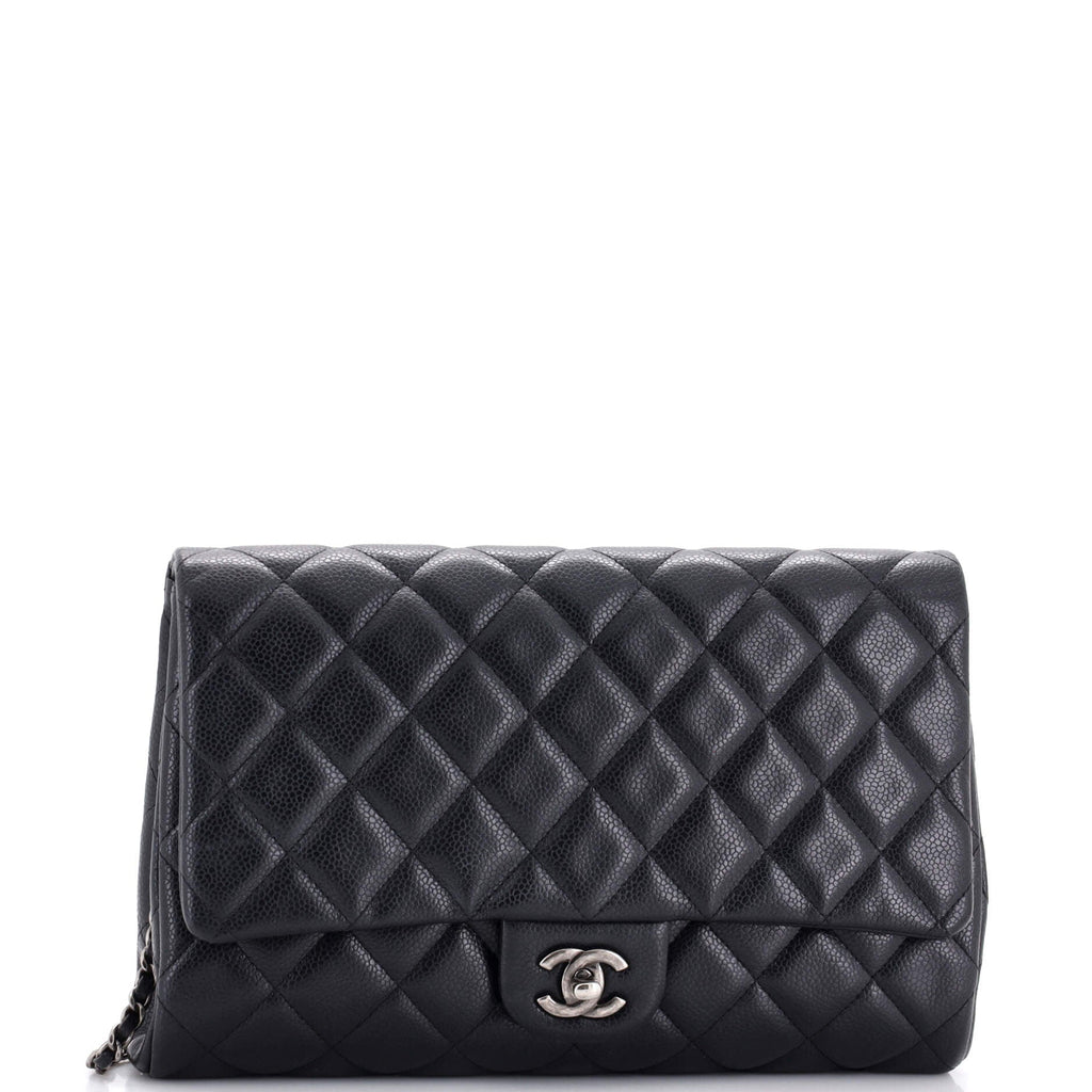 Clutch with Chain Quilted Caviar