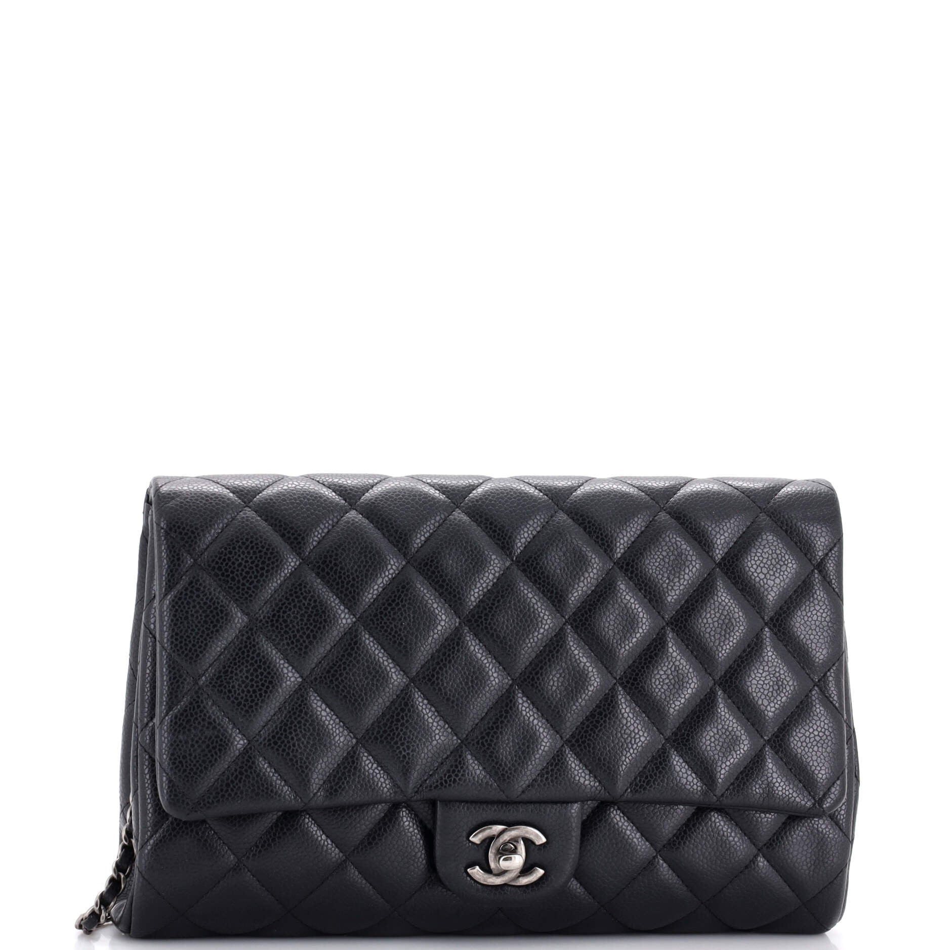 Clutch with Chain Quilted Caviar