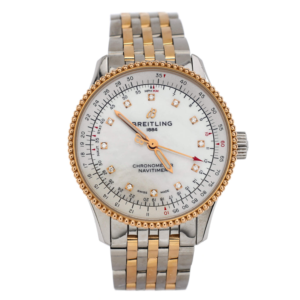 Navitimer Automatic Watch Stainless Steel and Rose Gold with Diamond Markers and Mother of Pearl 36
