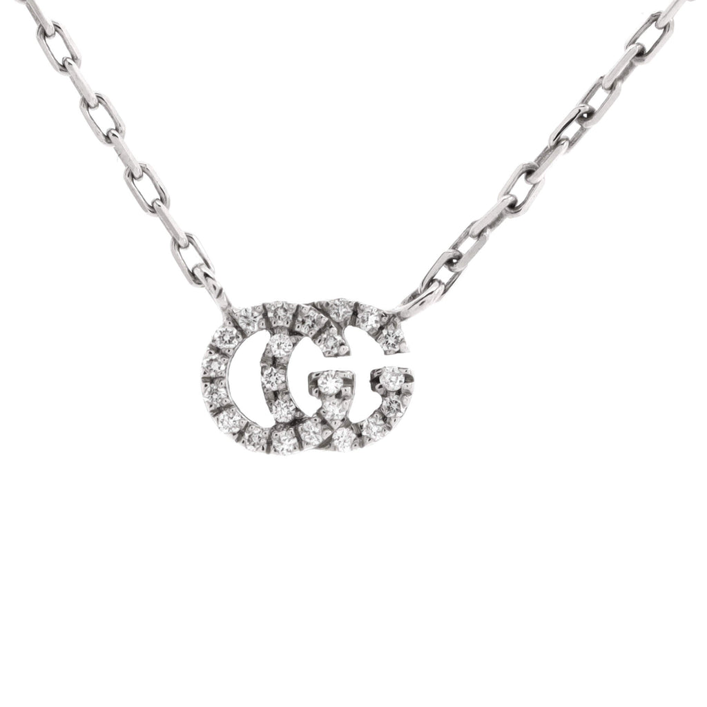 GG Running Station Necklace 18K White Gold and Diamonds