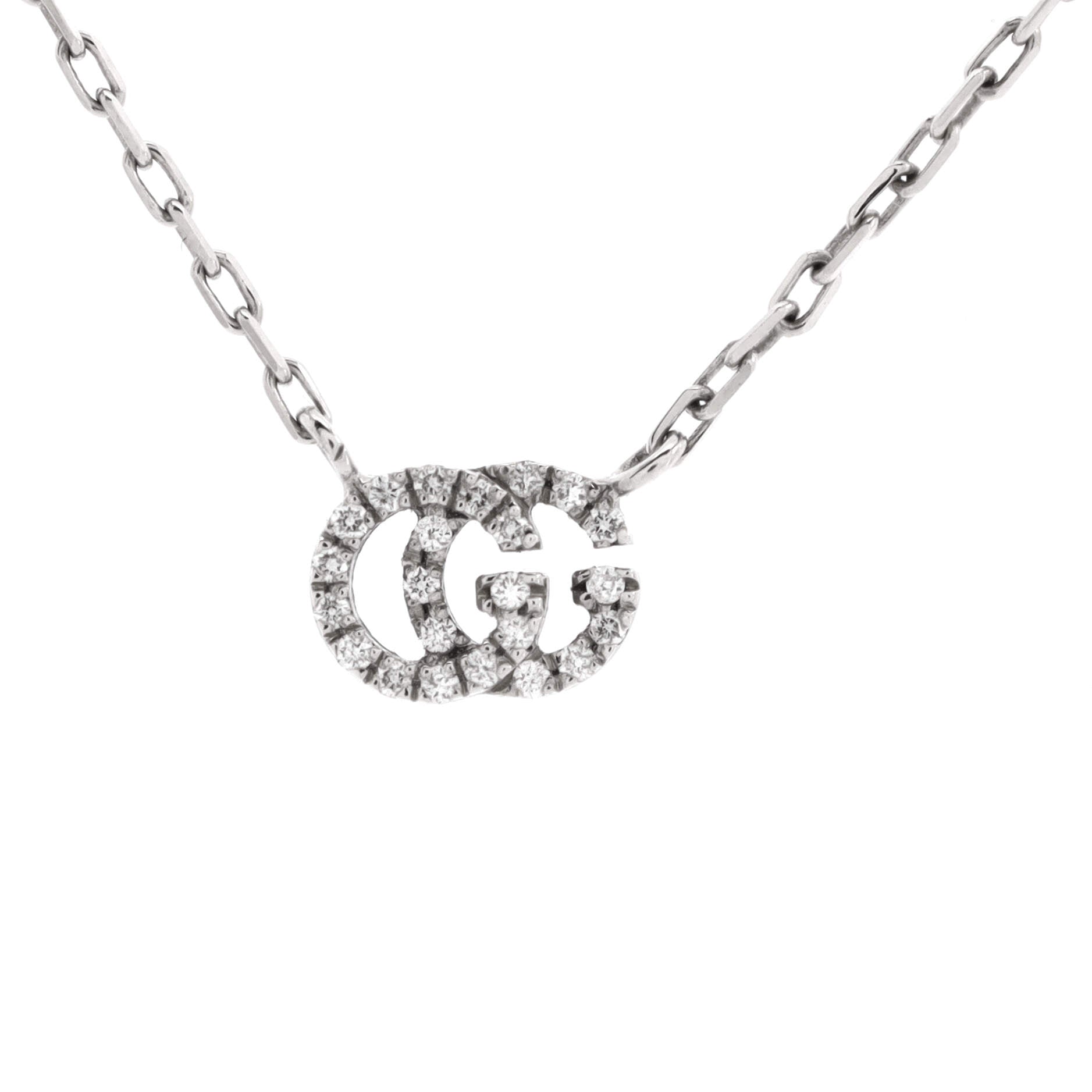GG Running Station Necklace 18K White Gold and Diamonds