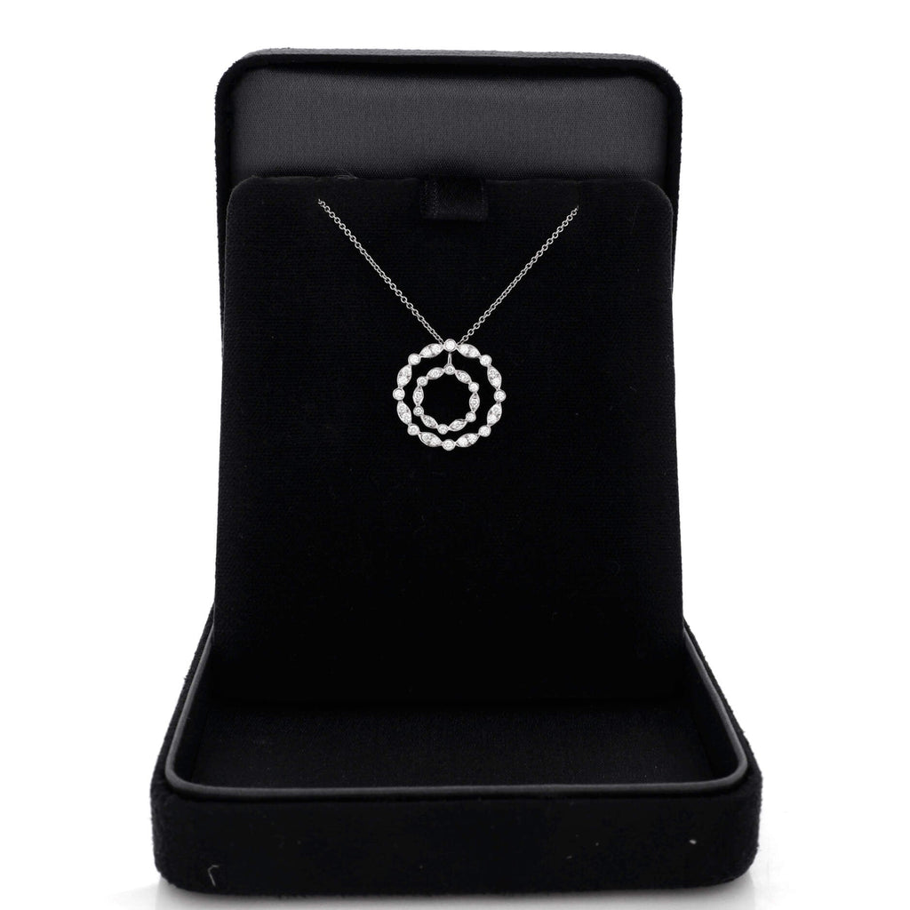 Jazz Swing Double Circle Pendant Necklace Platinum with Diamonds Small