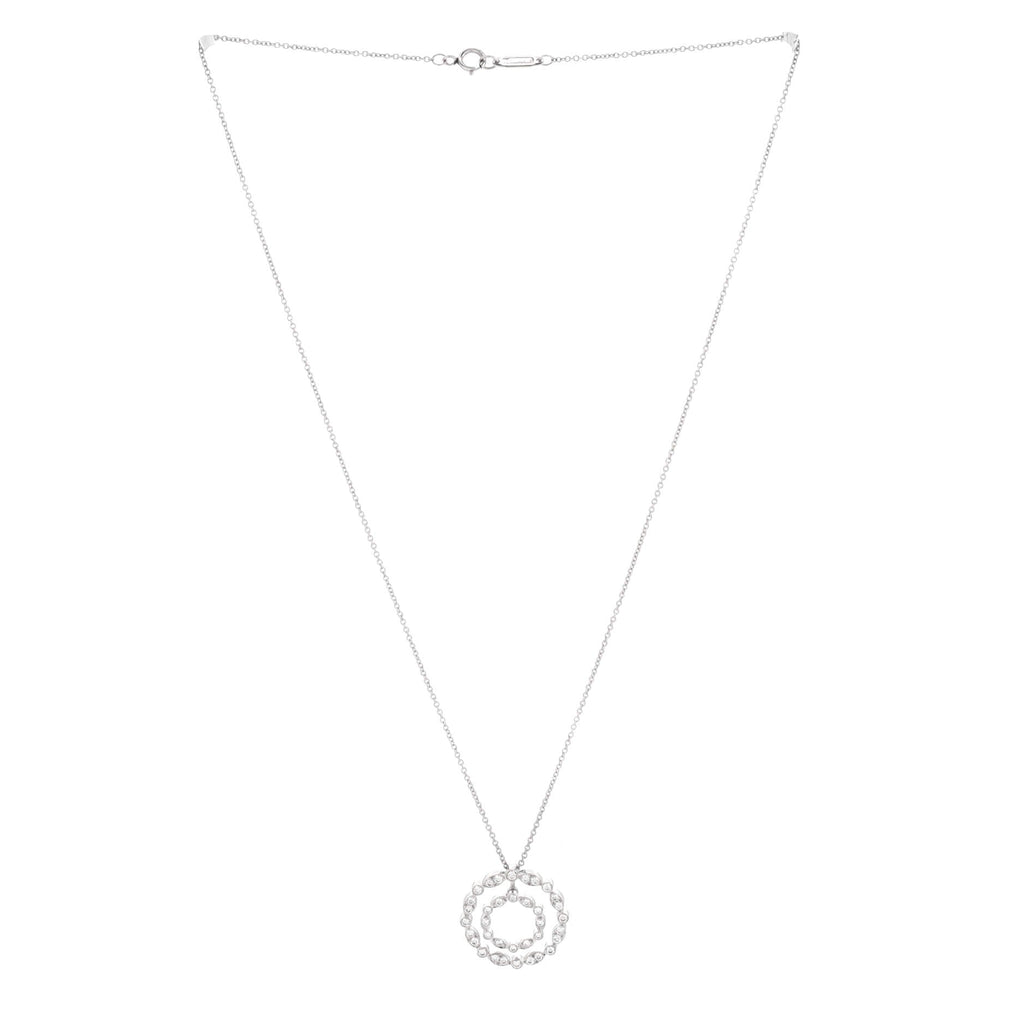 Jazz Swing Double Circle Pendant Necklace Platinum with Diamonds Small