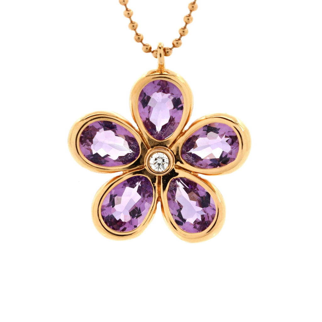 Sparklers Flower Pendant Necklace 18K Rose Gold with Amethyst and Diamond