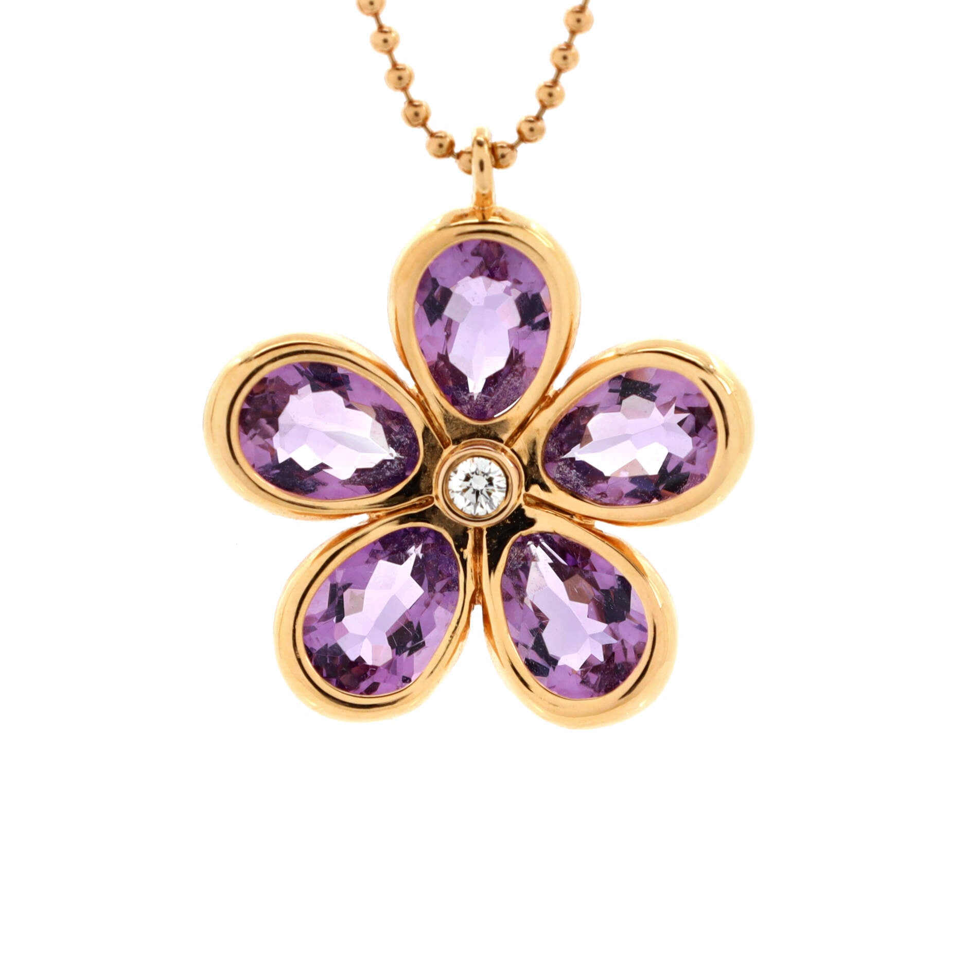 Sparklers Flower Pendant Necklace 18K Rose Gold with Amethyst and Diamond