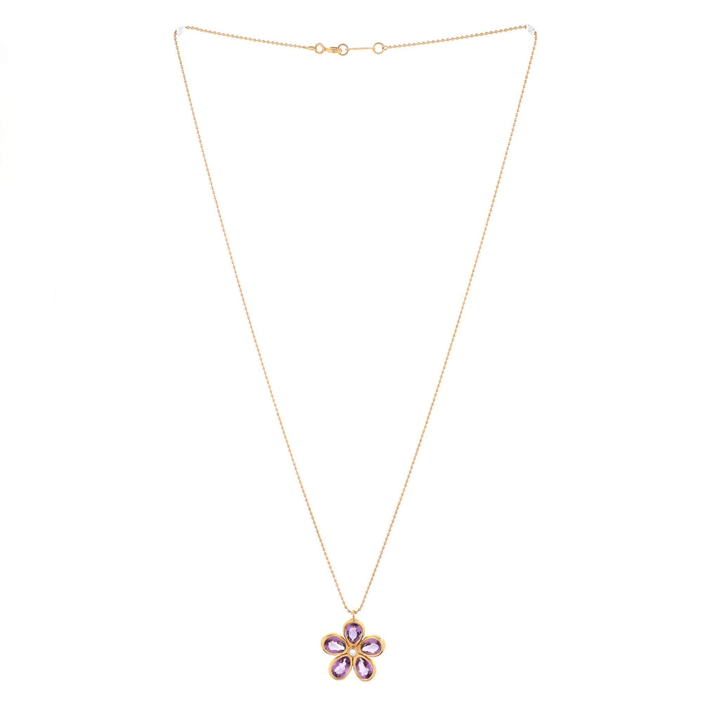 Sparklers Flower Pendant Necklace 18K Rose Gold with Amethyst and Diamond