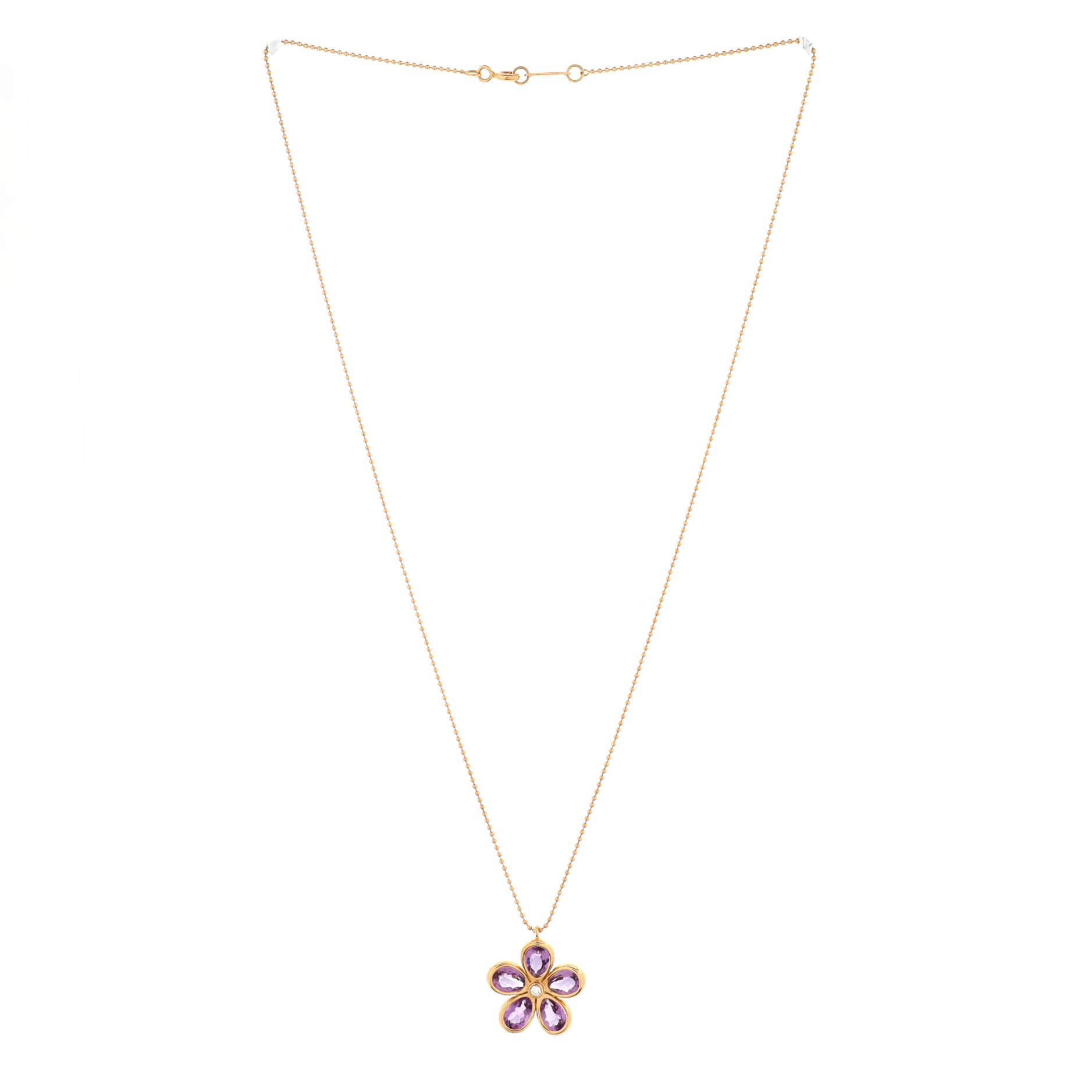 Sparklers Flower Pendant Necklace 18K Rose Gold with Amethyst and Diamond