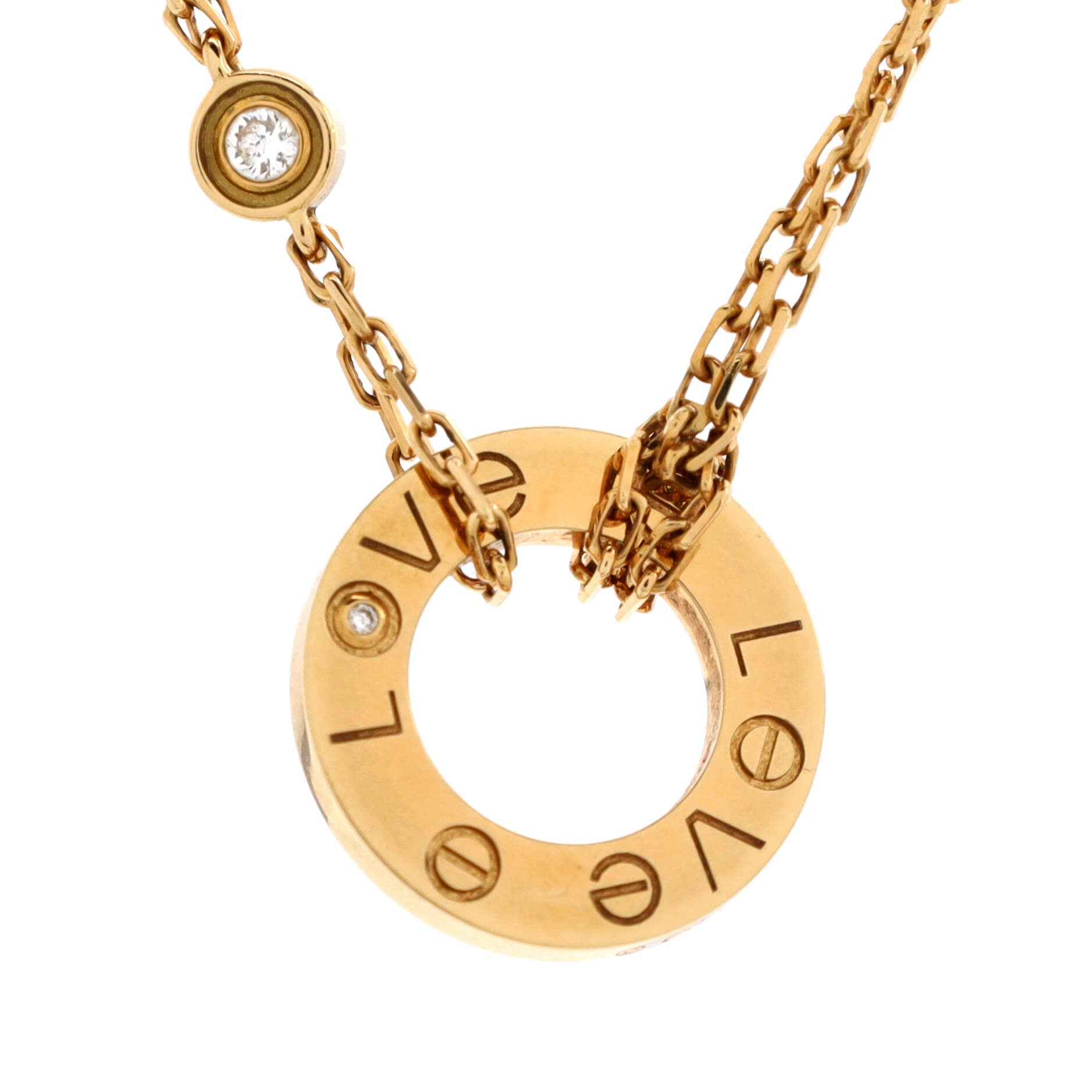 2 Diamonds Love Pendant Necklace 18K Yellow Gold and Diamonds