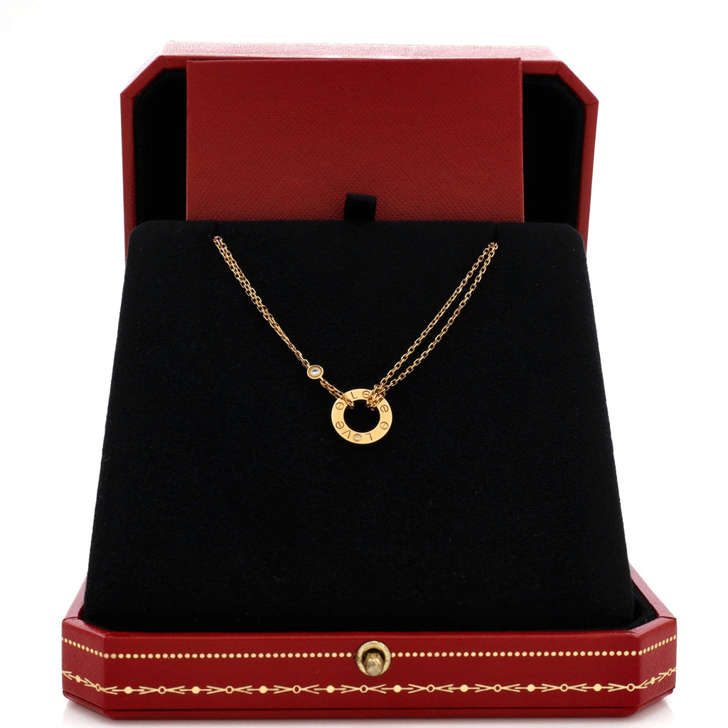 2 Diamonds Love Pendant Necklace 18K Yellow Gold and Diamonds