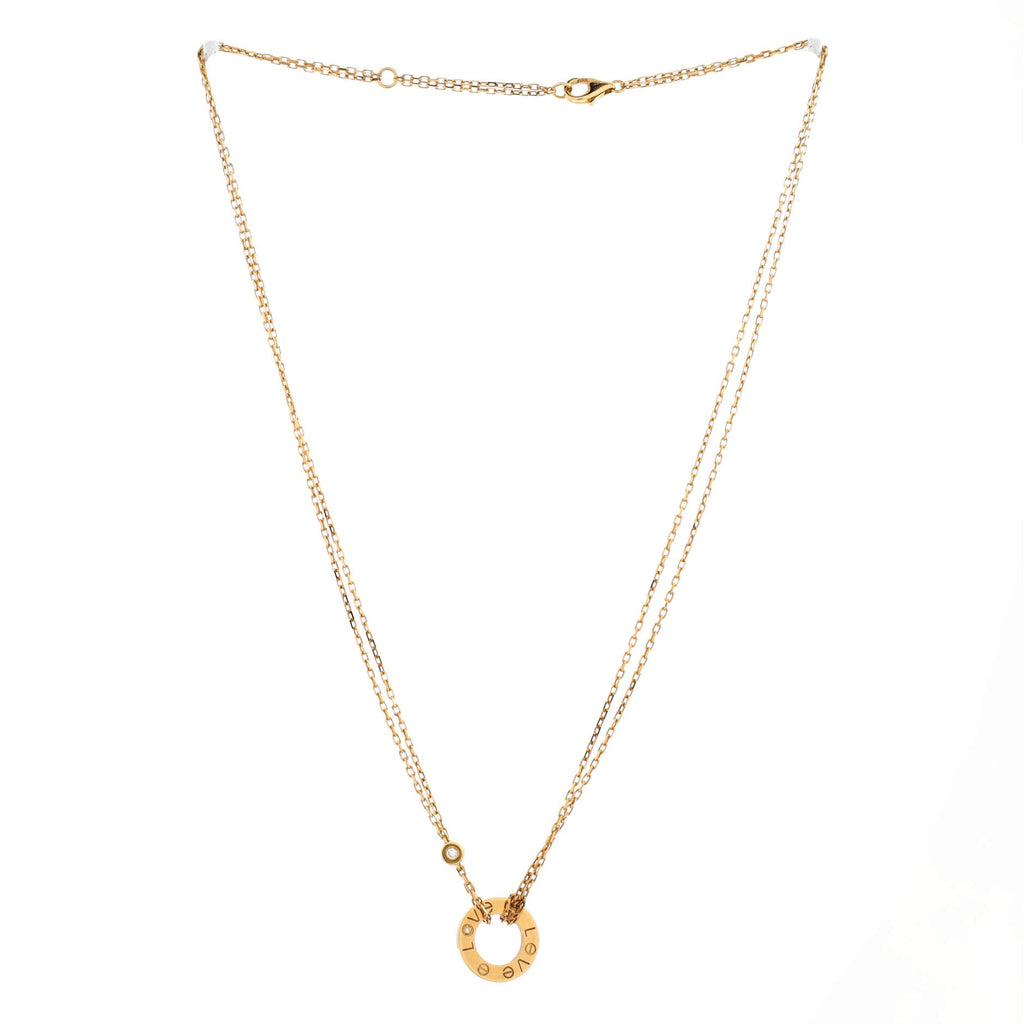2 Diamonds Love Pendant Necklace 18K Yellow Gold and Diamonds