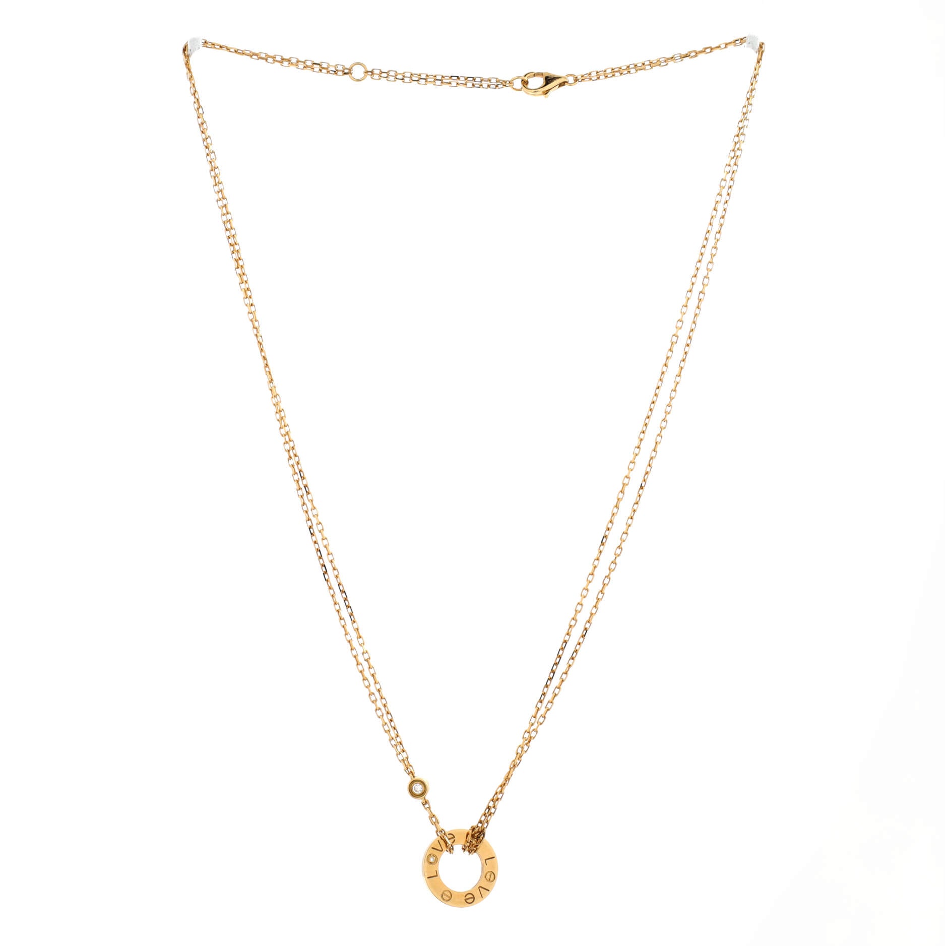 2 Diamonds Love Pendant Necklace 18K Yellow Gold and Diamonds