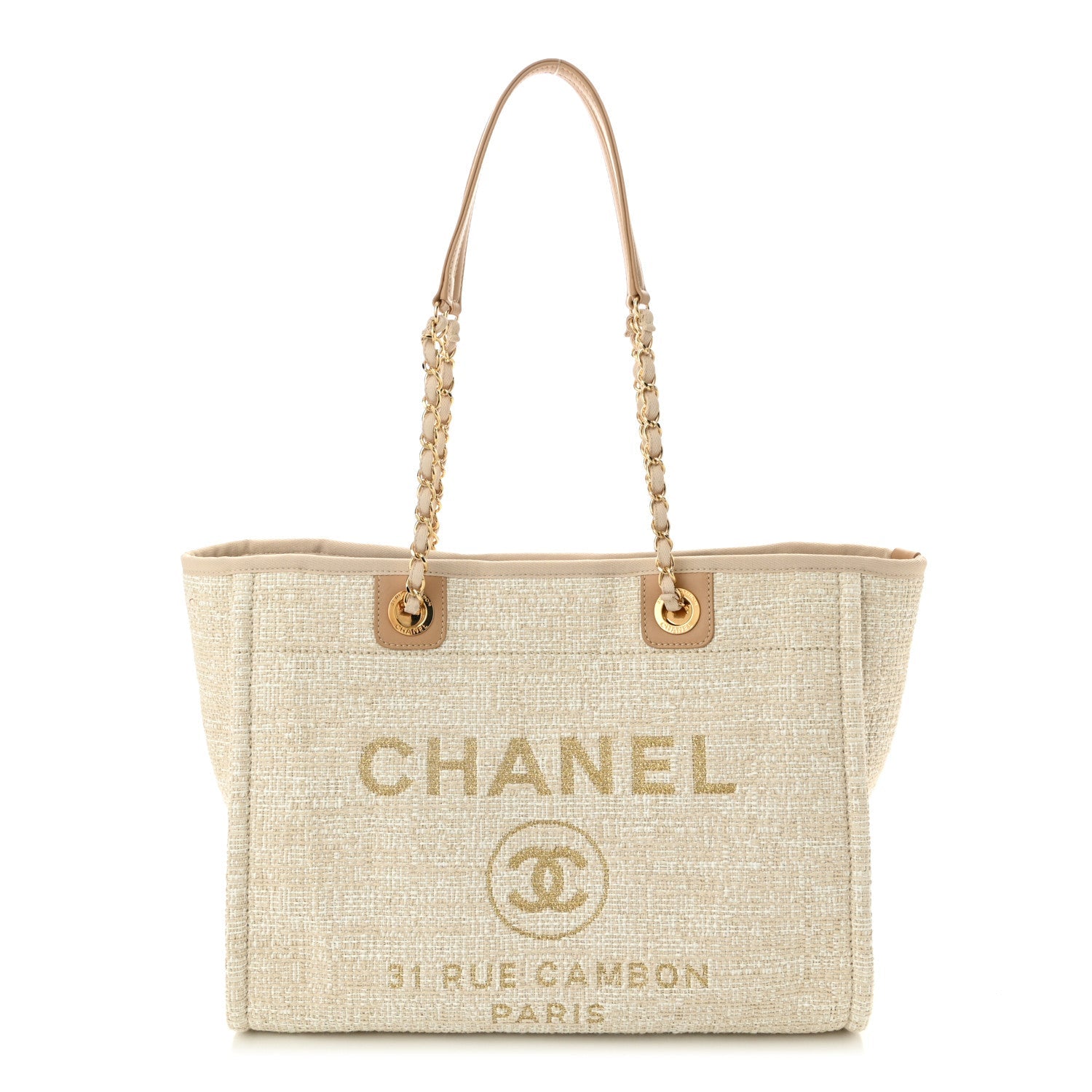 Lurex Boucle Small Deauville Tote Ivory