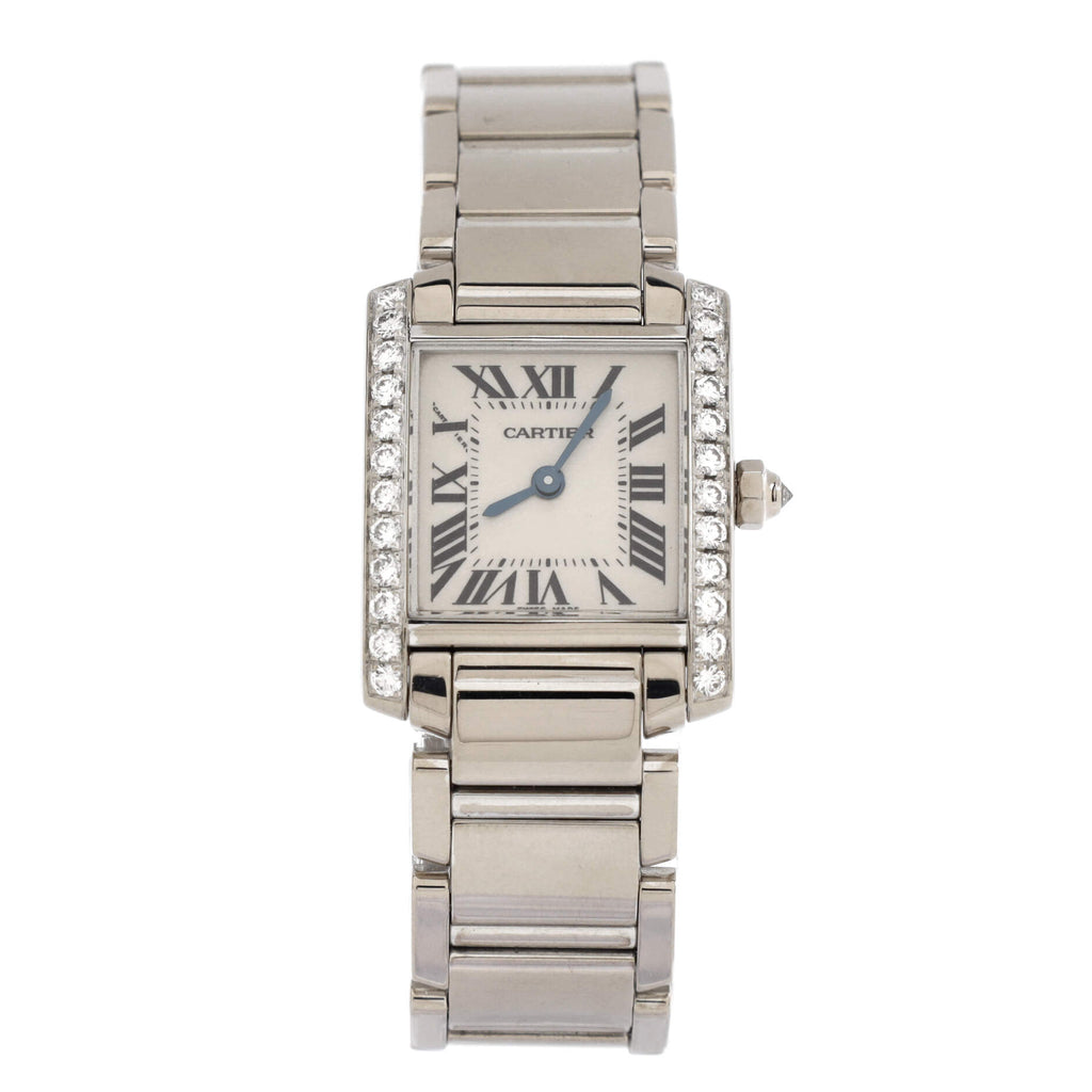 Tank Francaise Quartz Watch White Gold with Diamond Bezel 20