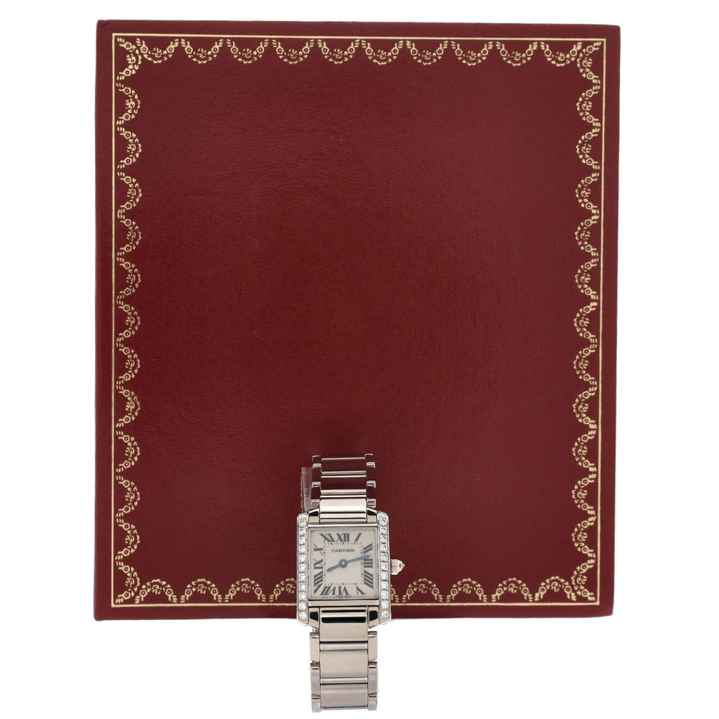 Tank Francaise Quartz Watch White Gold with Diamond Bezel 20