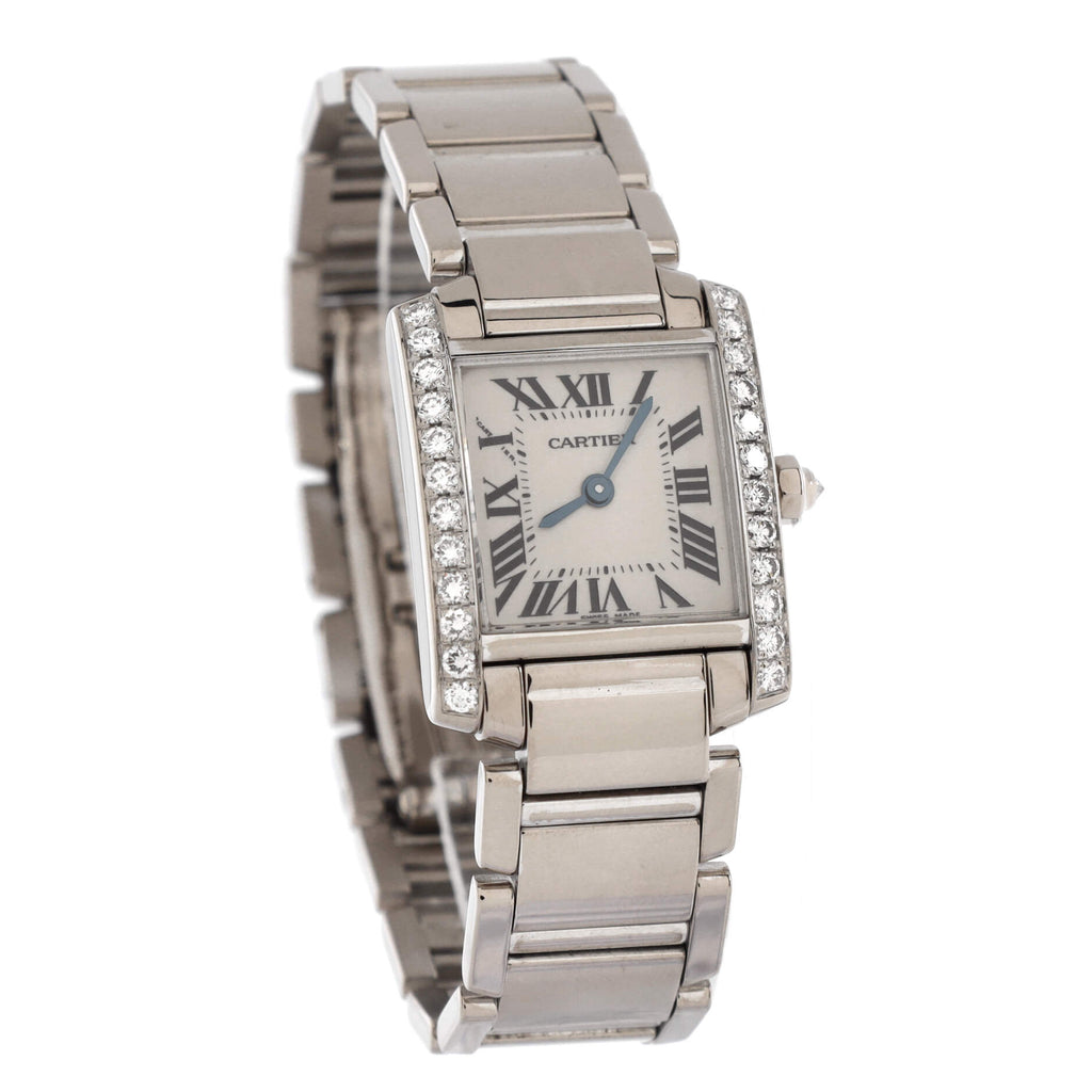 Tank Francaise Quartz Watch White Gold with Diamond Bezel 20