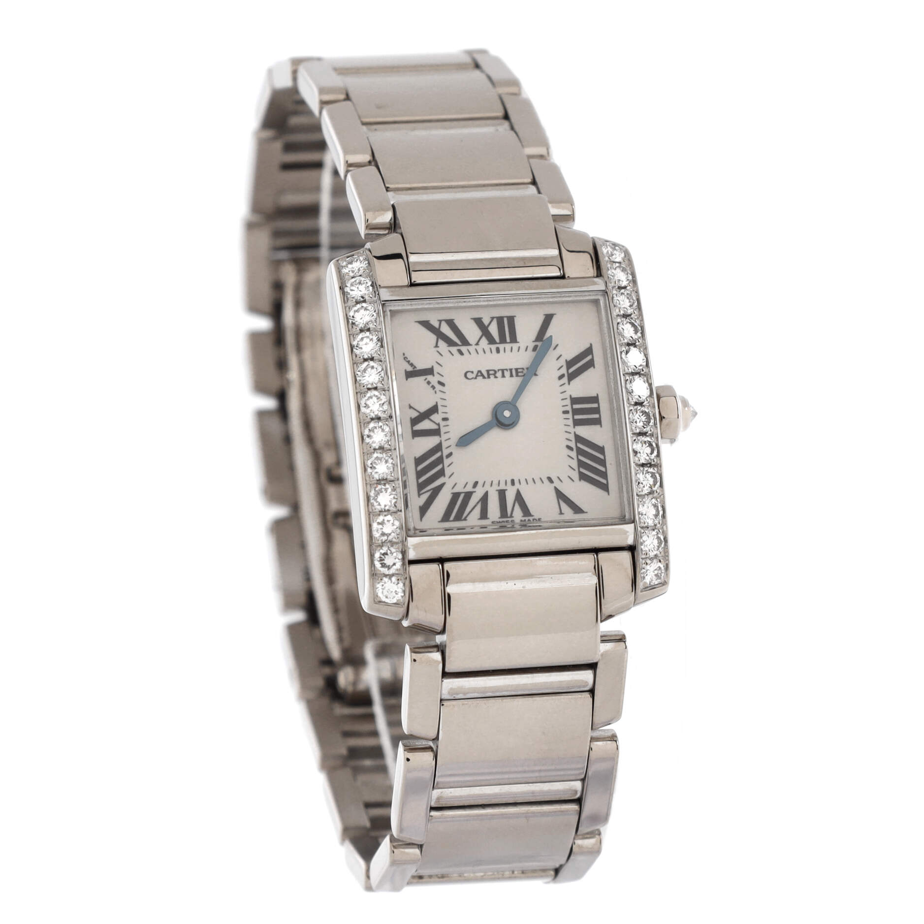 Tank Francaise Quartz Watch White Gold with Diamond Bezel 20