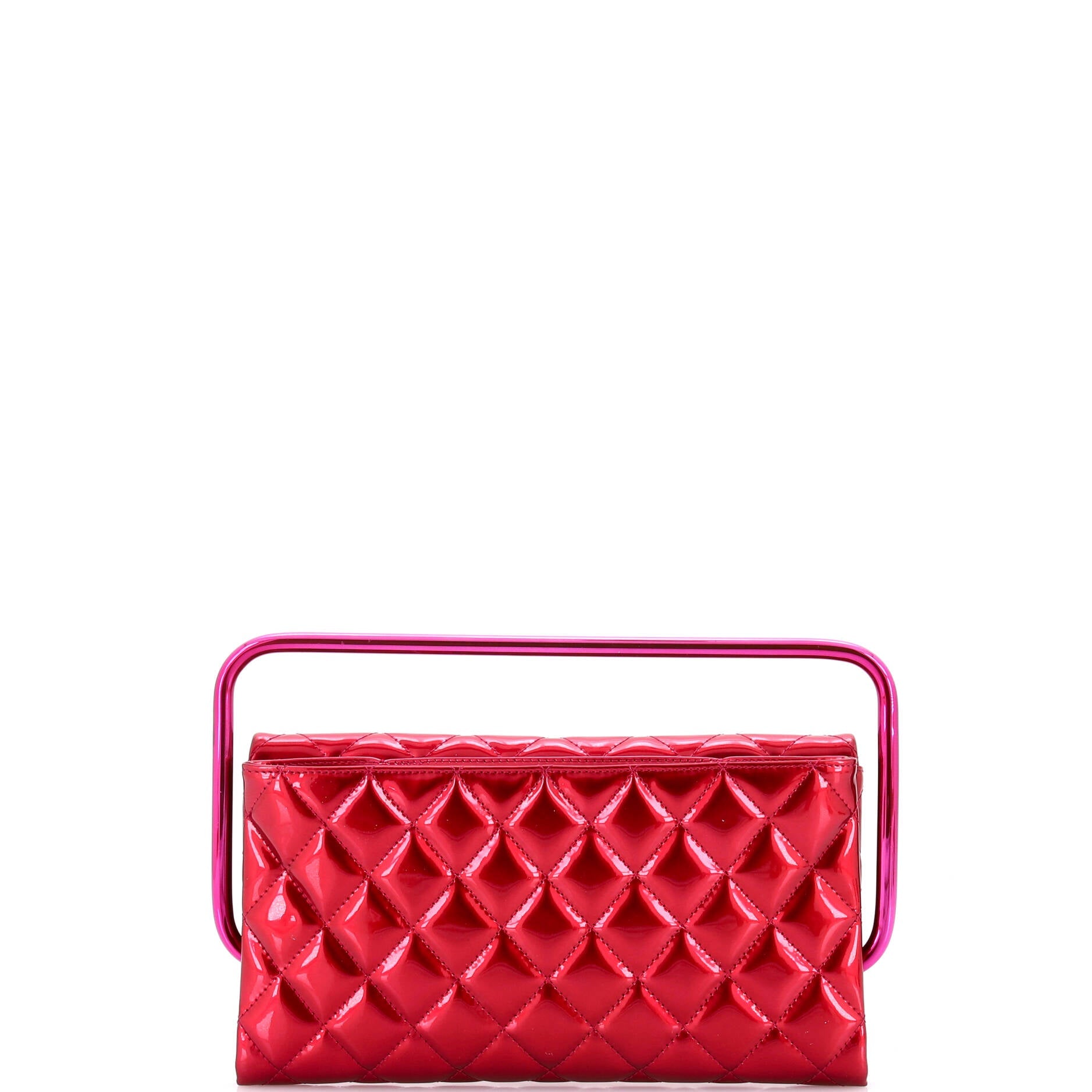 Metal Handle Clutch Quilted Metallic Patent Medium