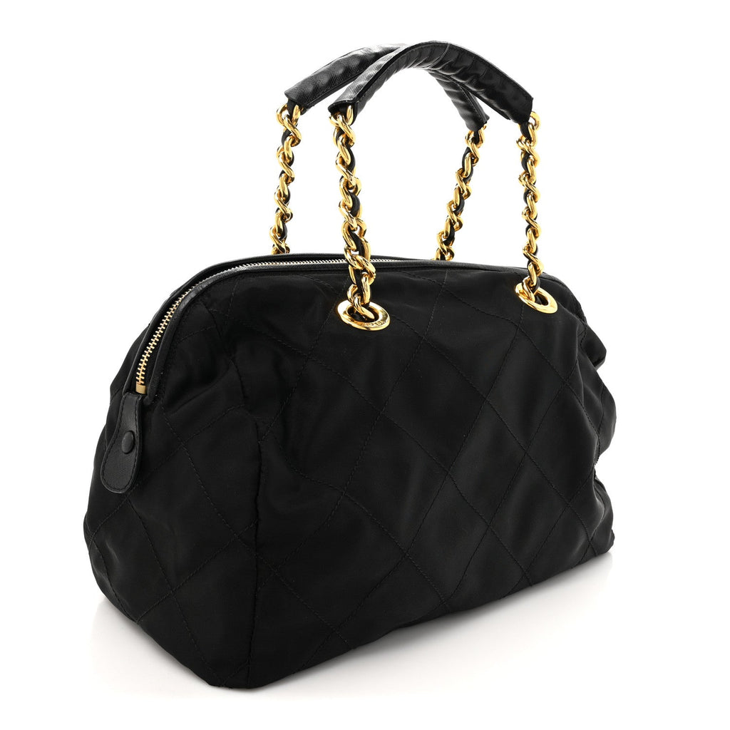 Nylon Tessuto Impuntu Quilted Shoulder Bag Black