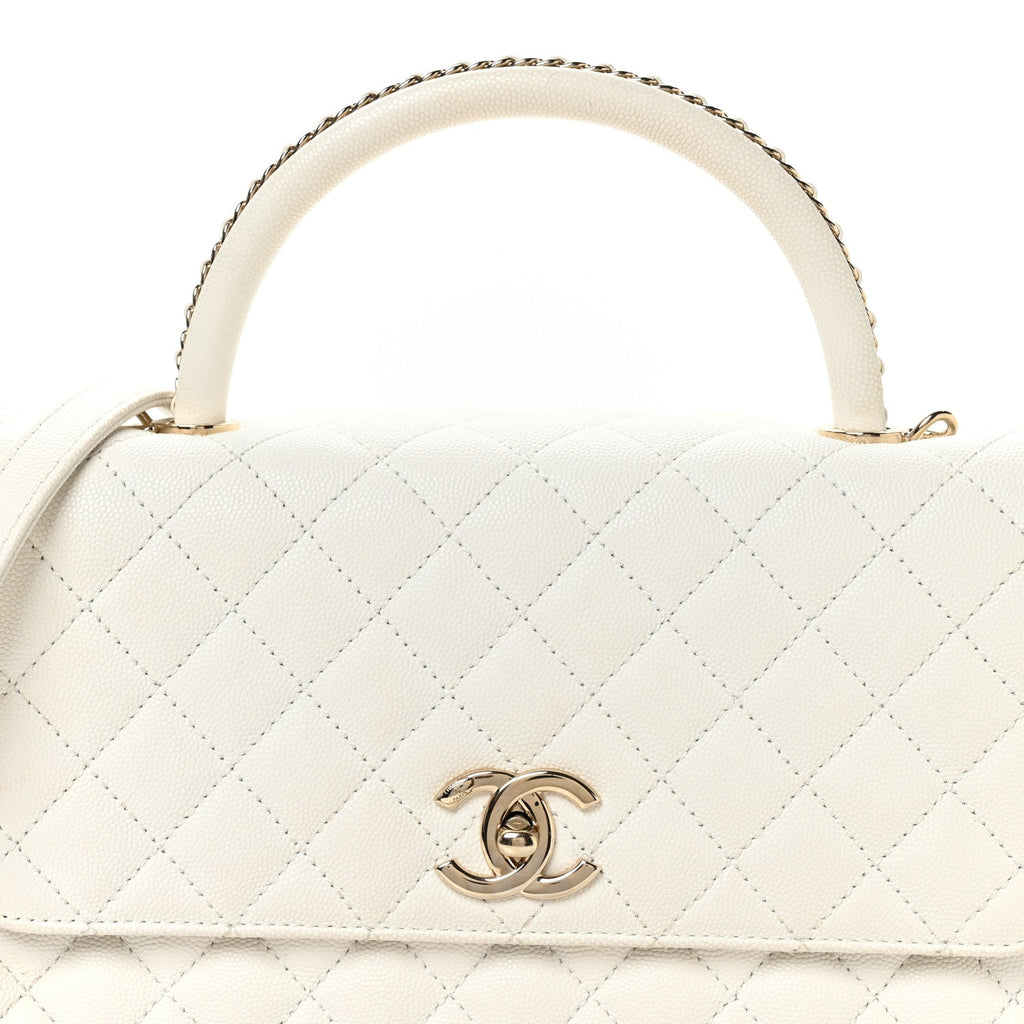 Caviar Quilted Small Chain Coco Handle Flap White
