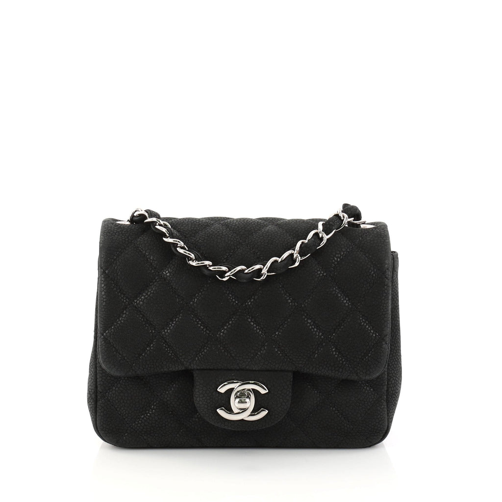 Square Classic Single Flap Bag Quilted Matte Caviar Mini