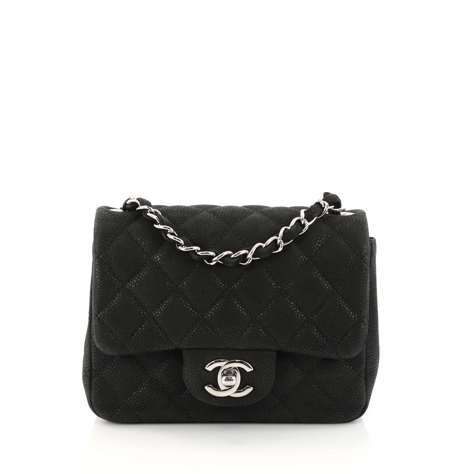 Square Classic Single Flap Bag Quilted Matte Caviar Mini