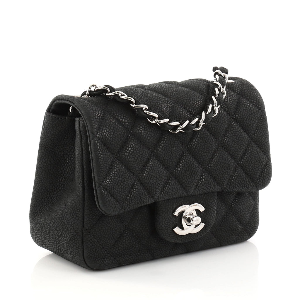 Square Classic Single Flap Bag Quilted Matte Caviar Mini