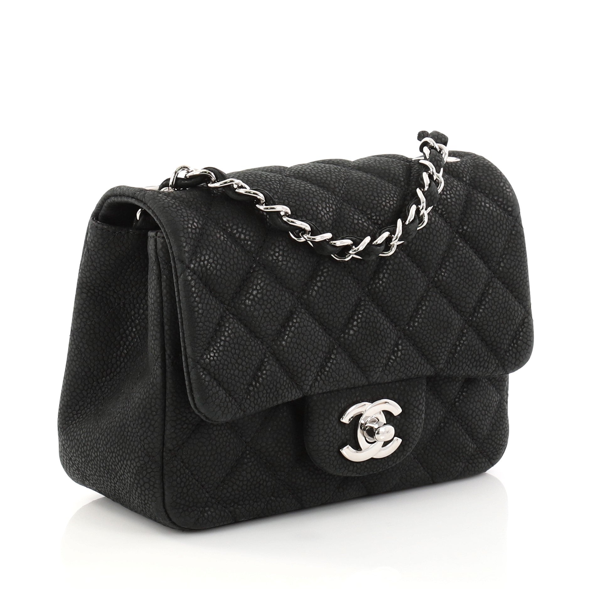 Square Classic Single Flap Bag Quilted Matte Caviar Mini