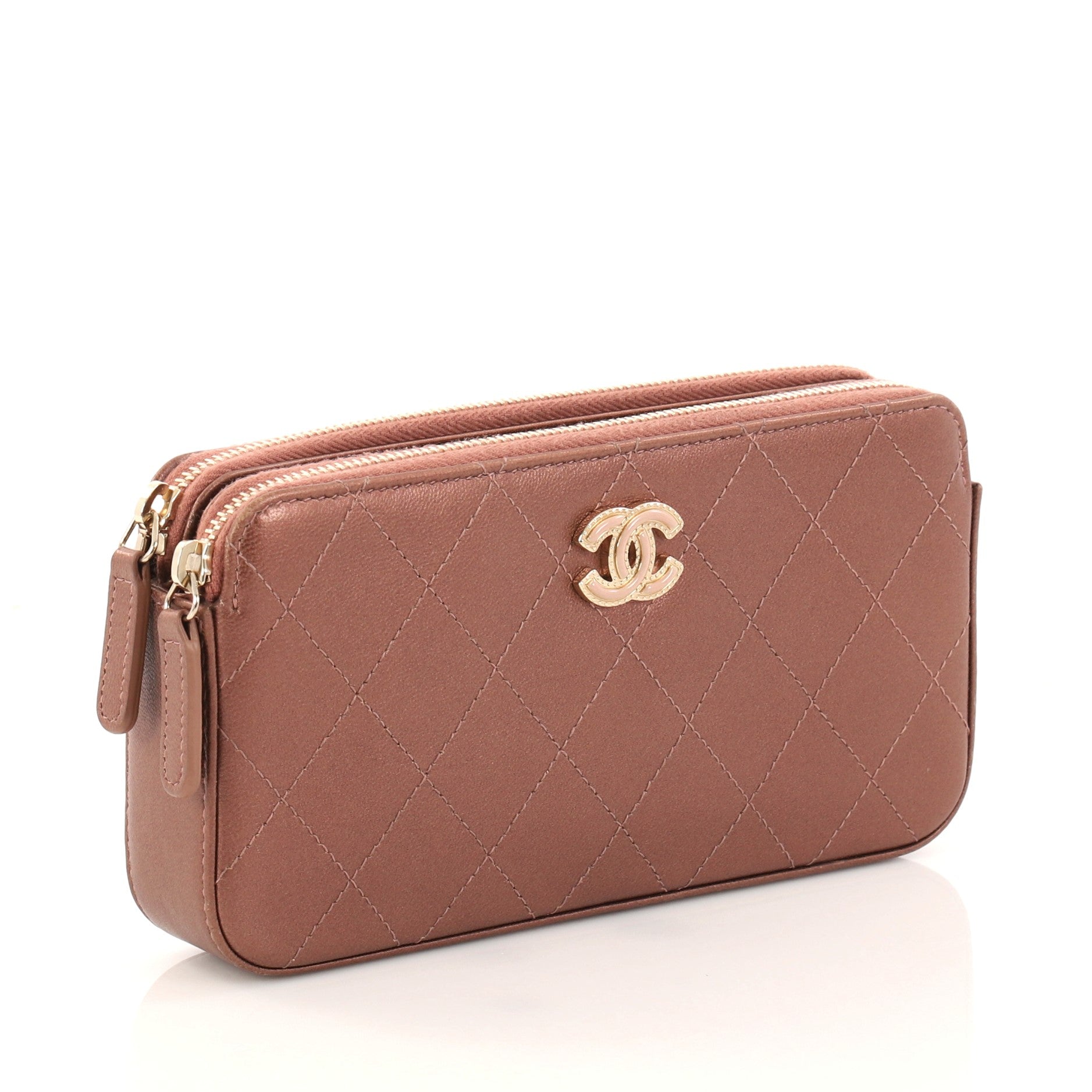 Double Zip Clutch with Chain Quilted Lambskin