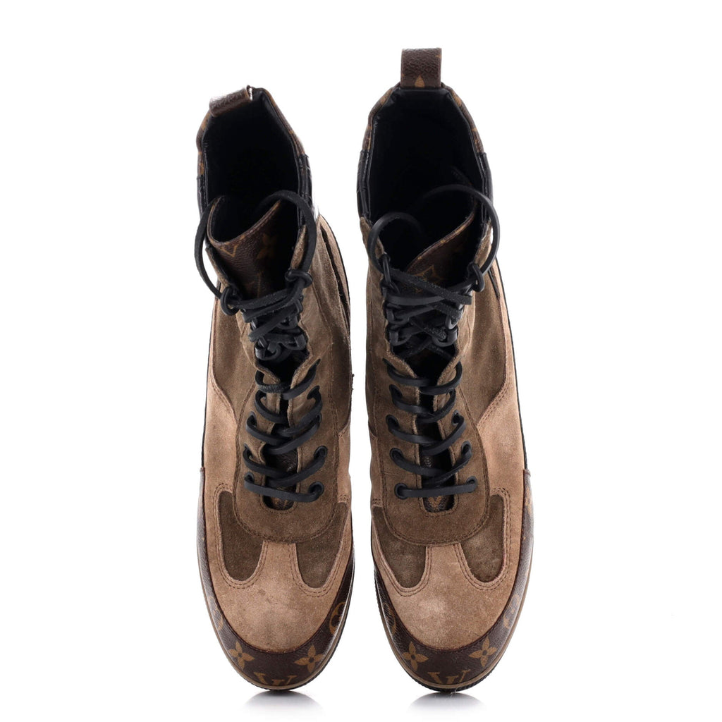 Women's Laureate Platform Desert Boots Suede with Monogram Canvas and Crocodile