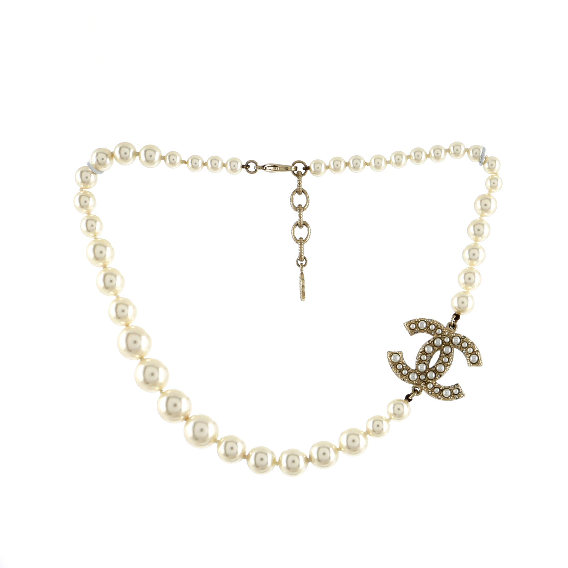 CC 100th Anniversary Short Necklace Metal with Faux Pearls and Crystals