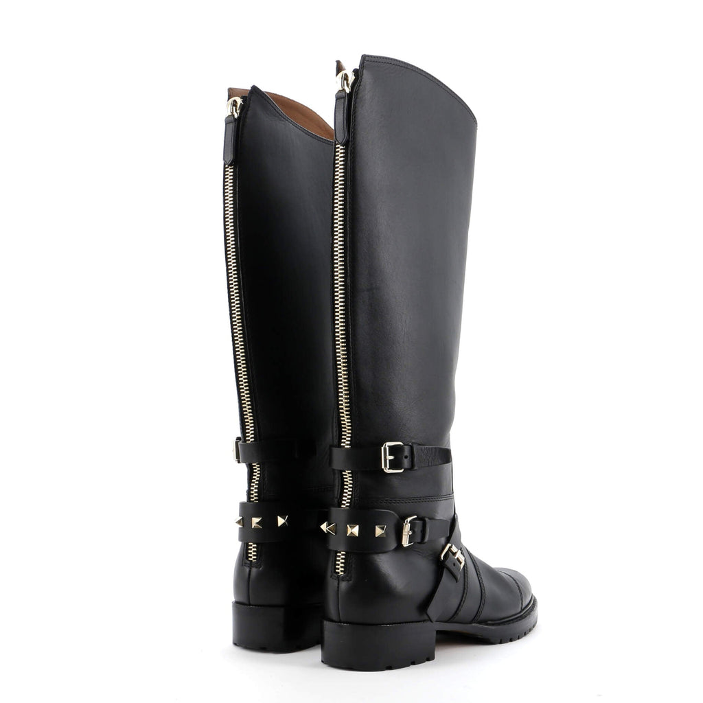 Women's Rockstud Buckle Knee High Boots Leather