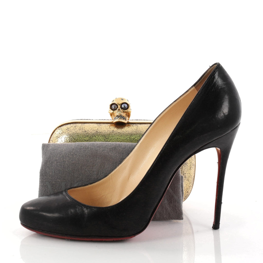 Skull Box Clutch Crackled Leather Small