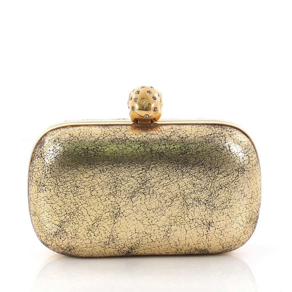 Skull Box Clutch Crackled Leather Small