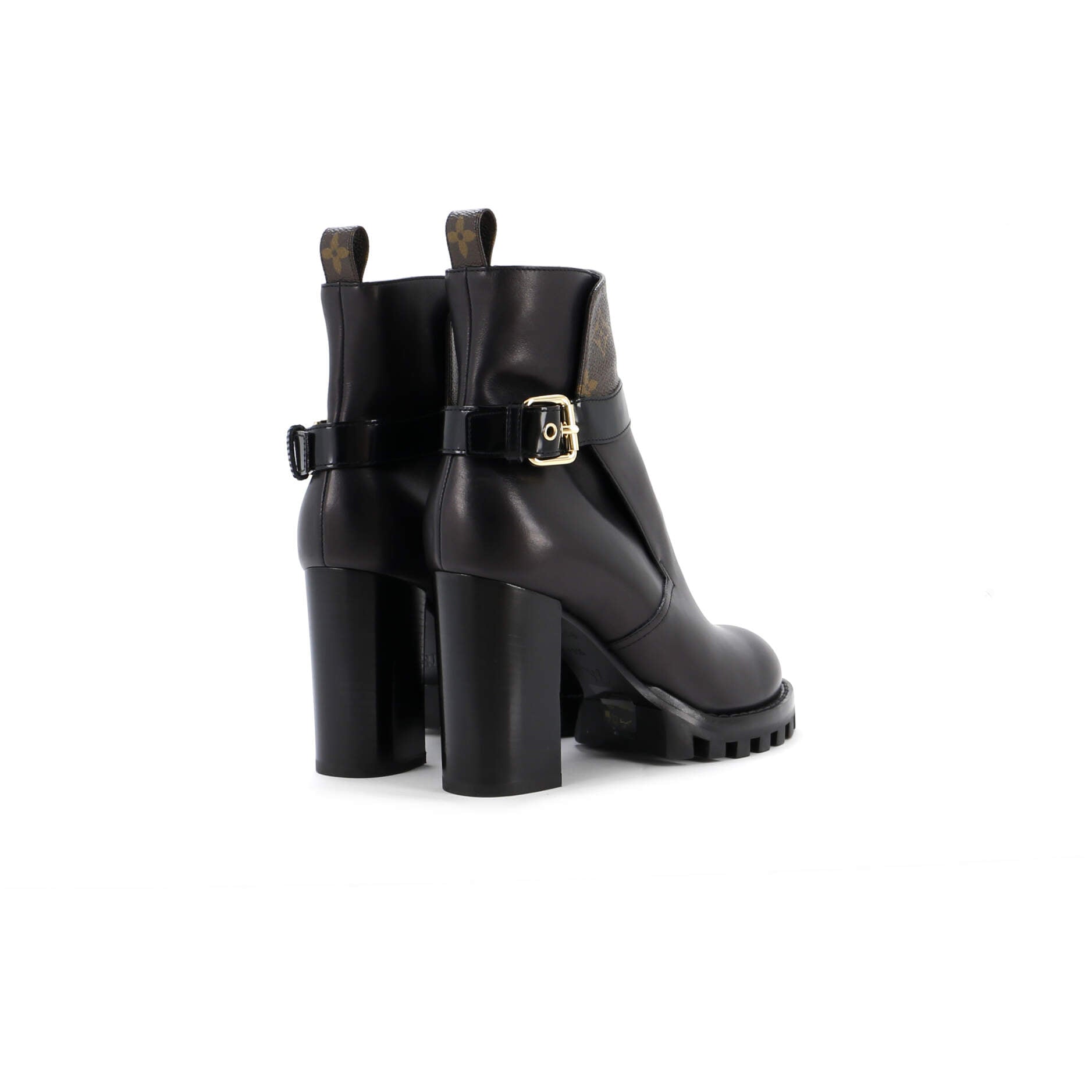 Women's Star Trail Buckle Ankle Boots Leather with Monogram Canvas