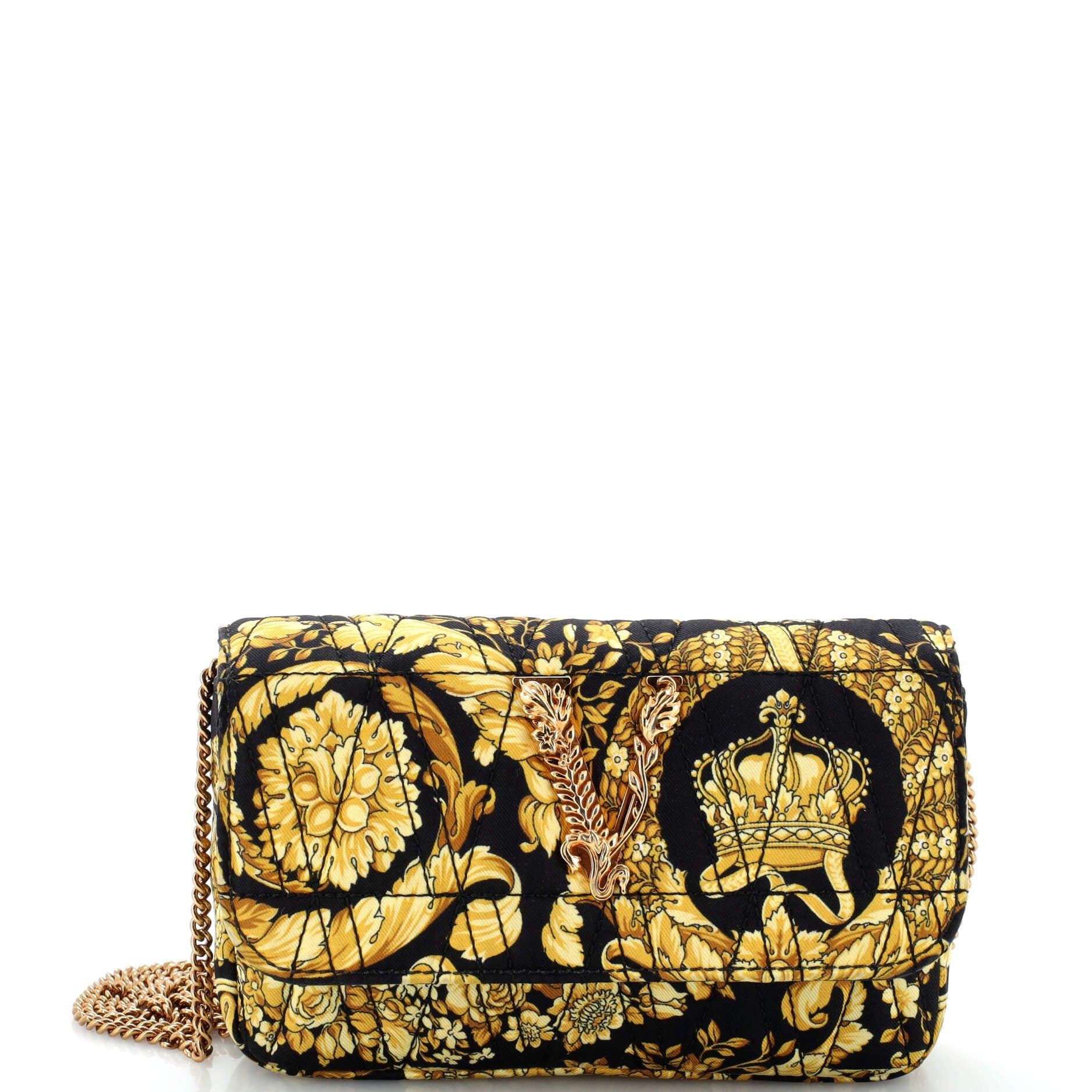 Virtus Flap Crossbody Bag Quilted Barocco Print Silk Mini