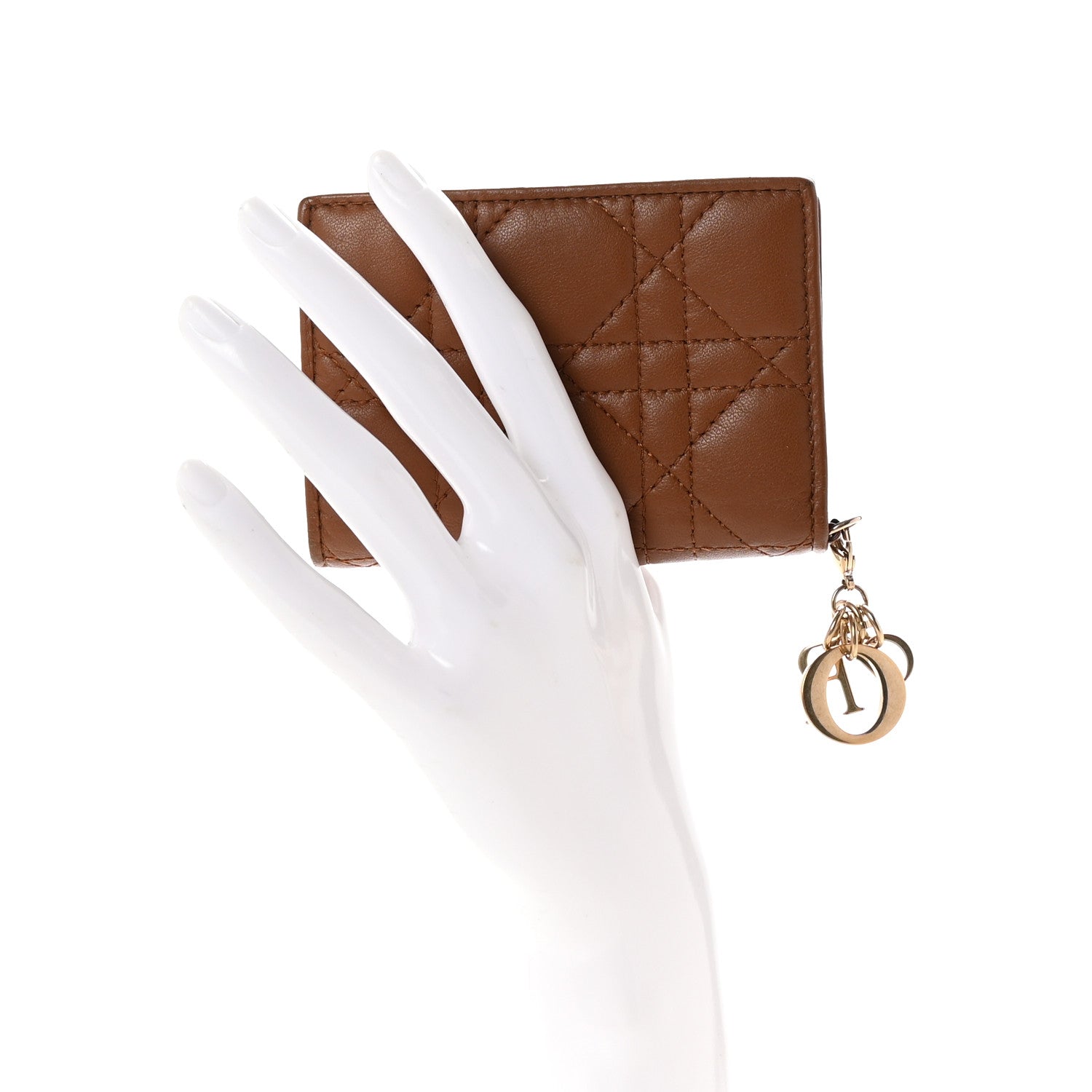 Lambskin Cannage Lady Dior Bloom  Holder Brown
