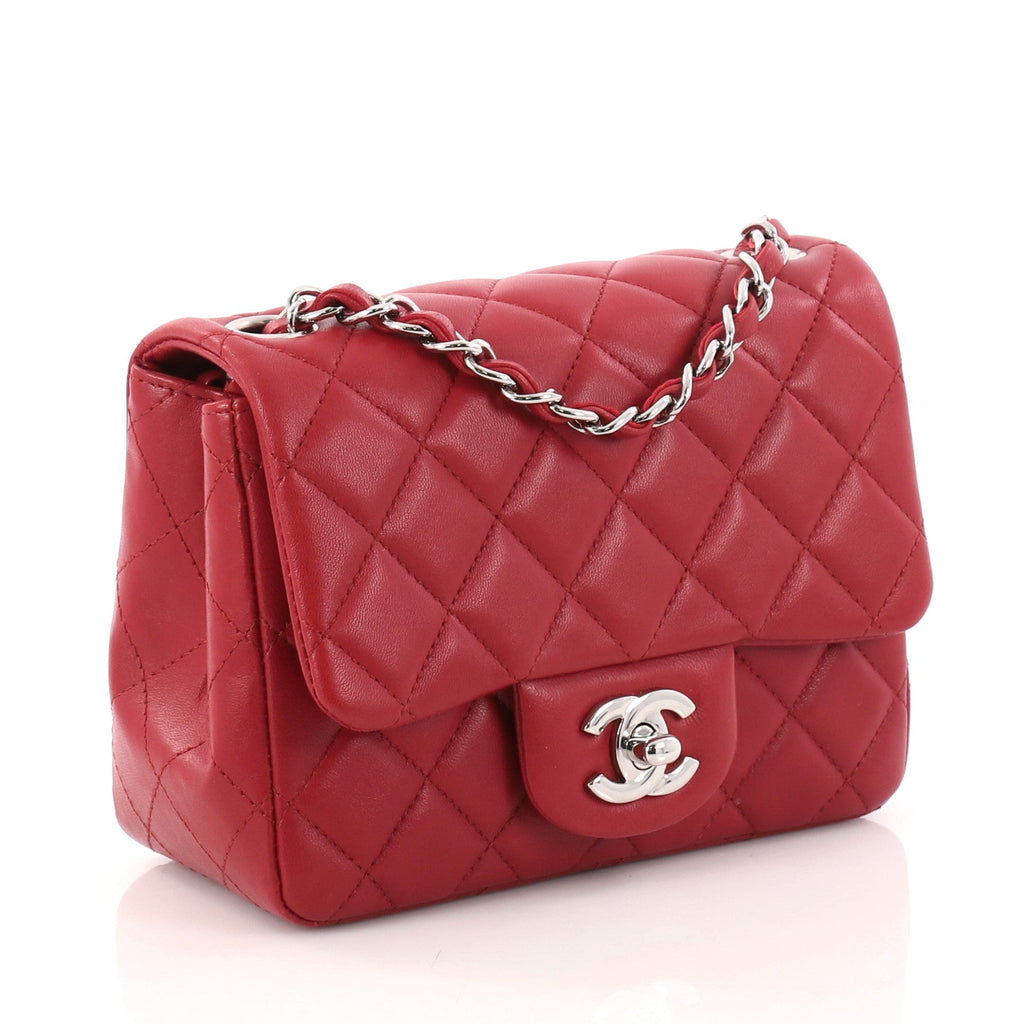 Square Classic Single Flap Bag Quilted Lambskin Mini