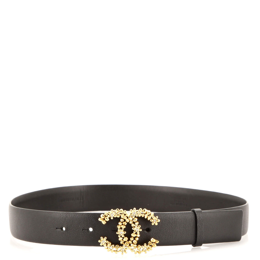CC Buckle Belt Leather with Crystal Embellished Metal Medium 70