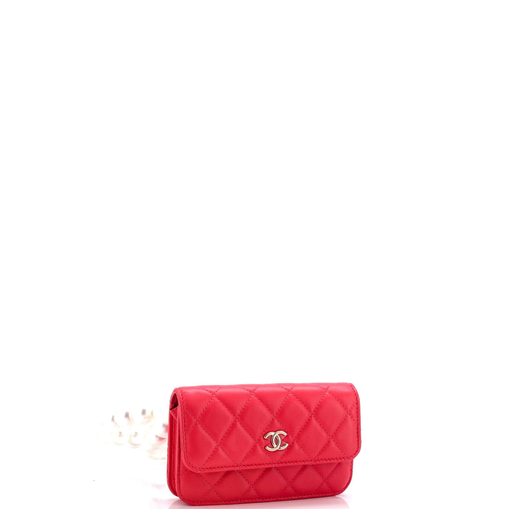 Pearl Strap Clutch with Chain Quilted Calfskin