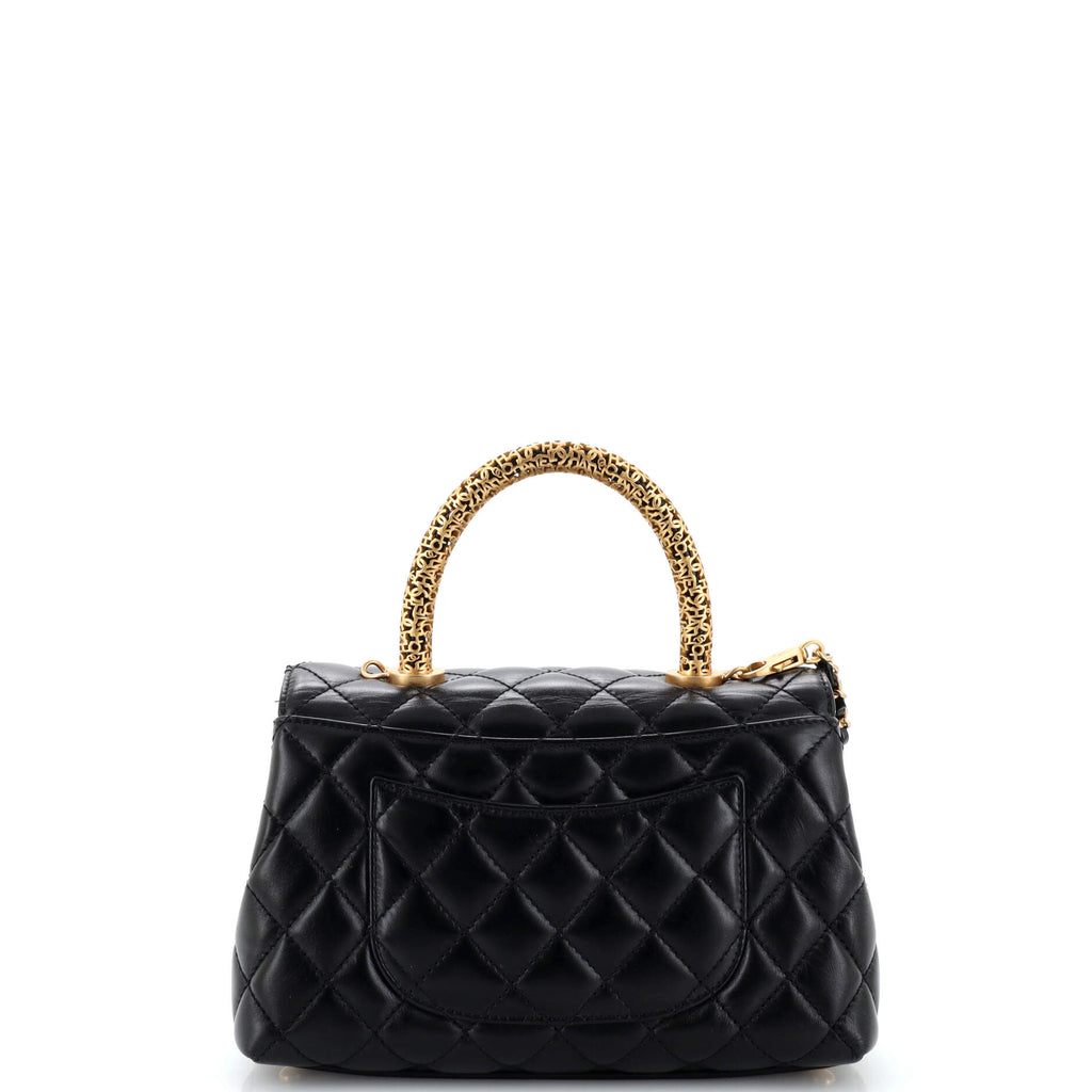 Coco Top Handle Bag Quilted Calfskin with Logo Metal Handle Mini