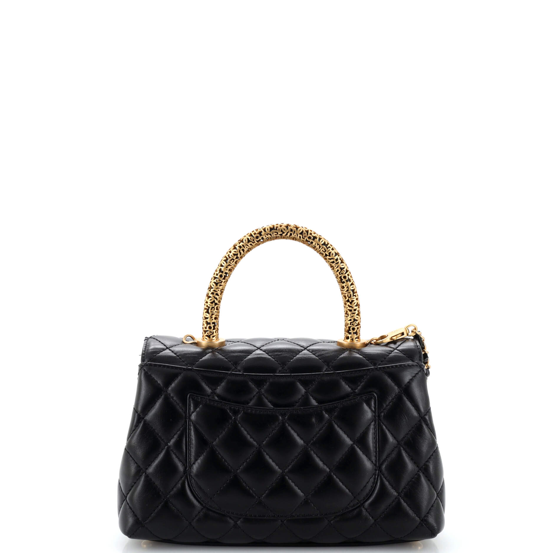 Coco Top Handle Bag Quilted Calfskin with Logo Metal Handle Mini